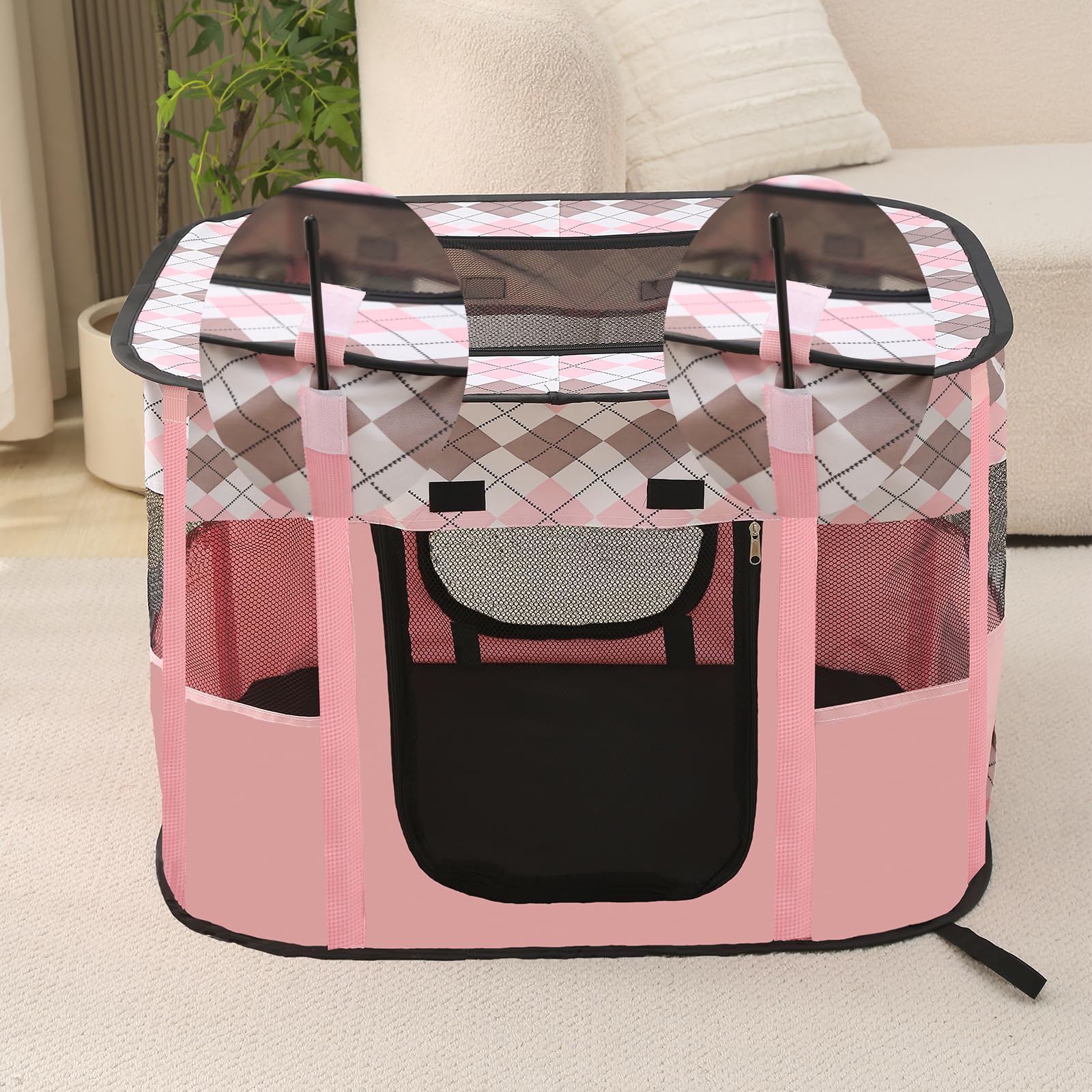 Box pieghevole per animali domestici, box per gatti, cuccioli, per interni (L, rosa)