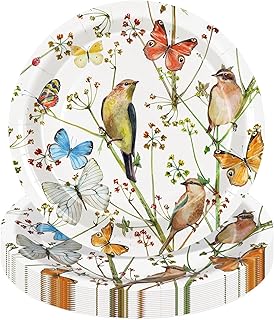 50 Pcs Bird Paper Plates Watercolor Bird Butterfly Flower Disposable Plates 9 Inch Party Tableware for Wedding Birthday Holiday Table Decor Supplies
