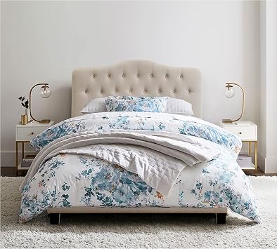 Rosevera Harriman Upholstered Standard Bed With Button Tufting Headboard, Queen, Beige
