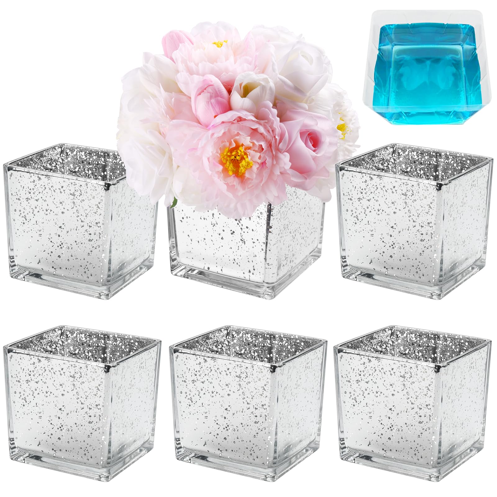Amazon.com: Square Antique Style Glass Vase Silver Plant Terrarium