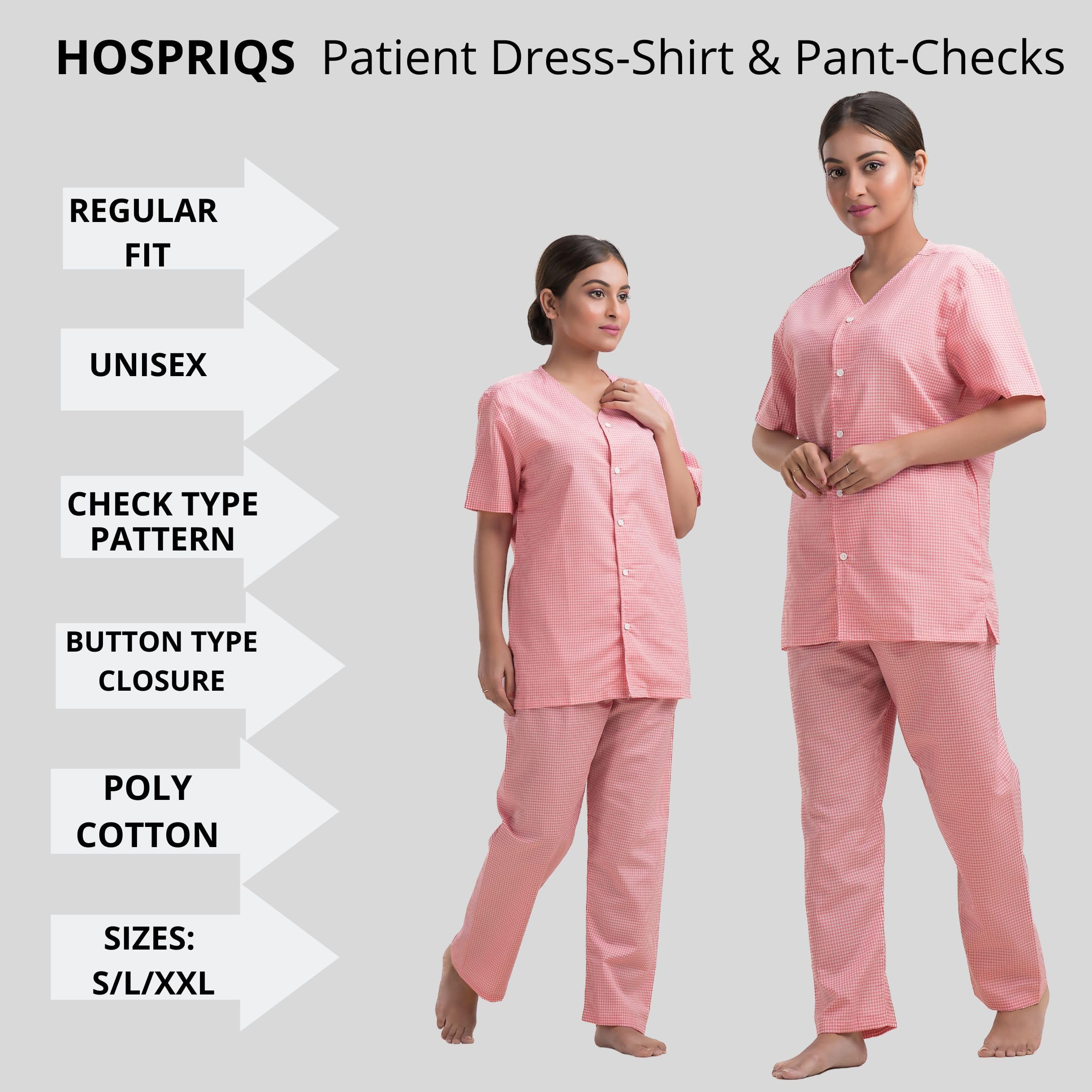 HOSPRIQS Unisex Reusable Poly Cotton Patient Dress Shirt & Pant | Checks, Ideal For Patients | (Pink, XX-Large) - Image 4 thumbnail