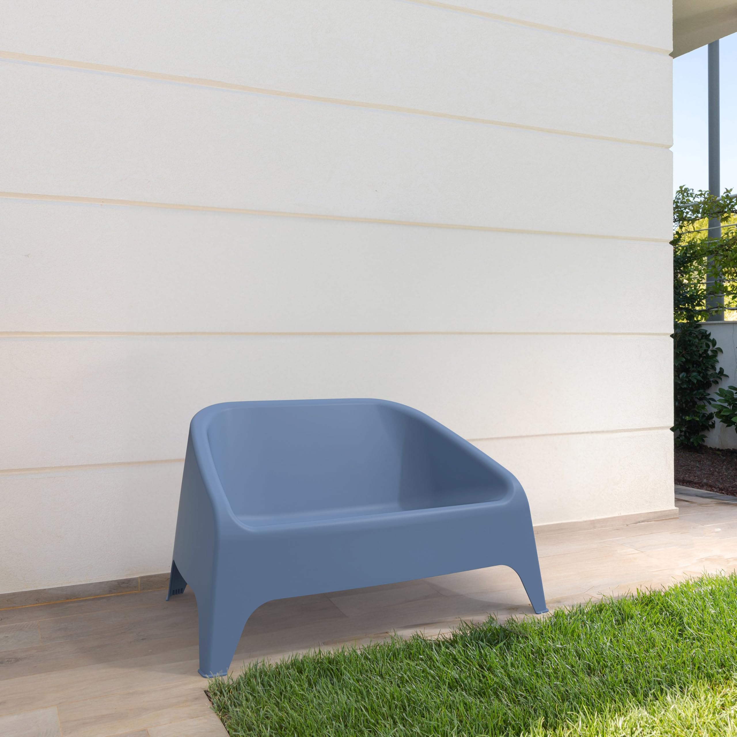 Toomax Kit Divano Matera Sofa + 2 Poltrone Matera Blu Ceruleo 115x75x66,5 cm, set salotto da giardino con divano 2 posti e 2 poltrone, in plastica riciclata ideale per uso interno ed esterno