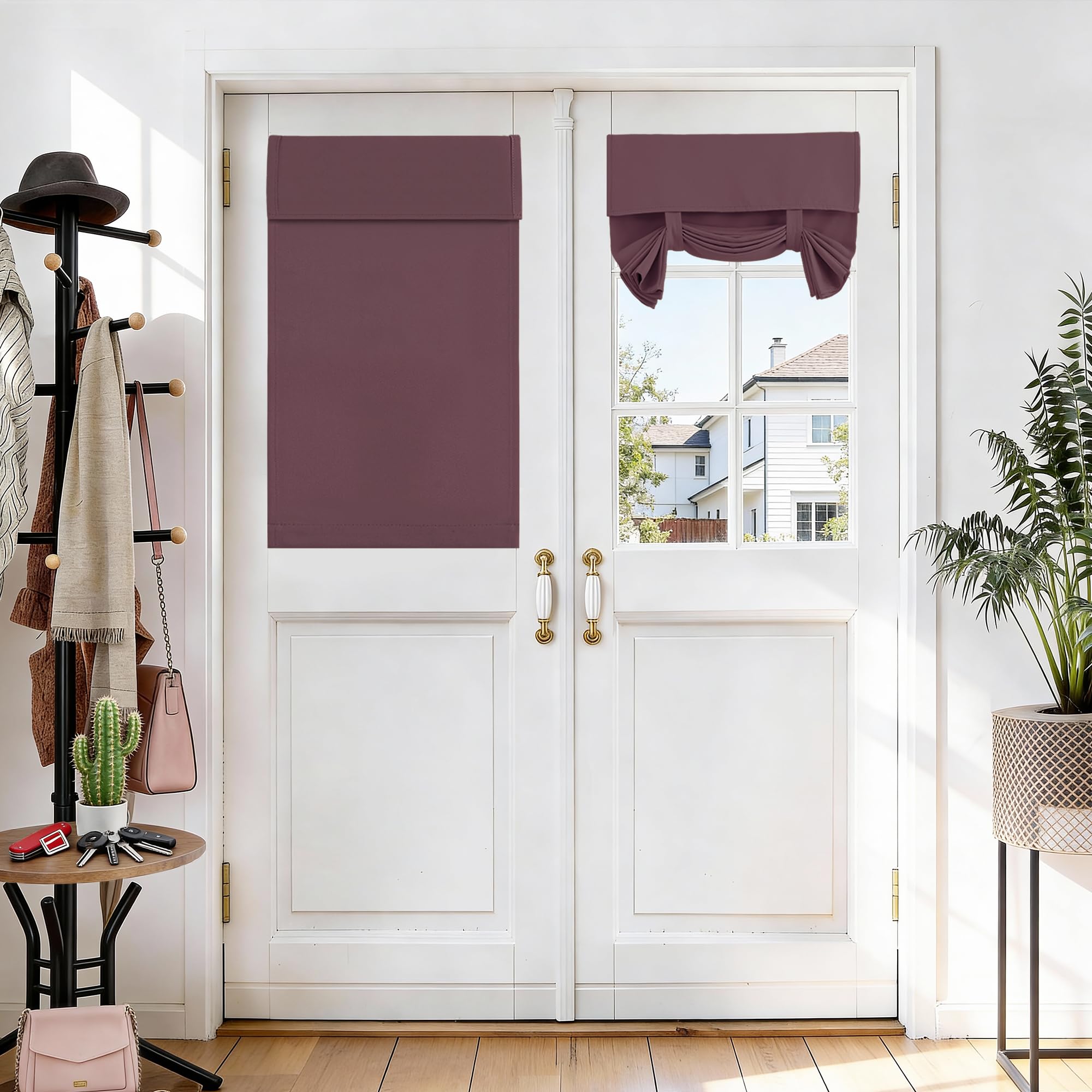 Vatge French Curtains for Girl's Room- Sidelight Window Coverings for Front Door and Kitchen Door Curtains Thermal Insulated Drapes for Glass Doors, 1 Panel, W26 x L40, Nostalgia Rose — image 1