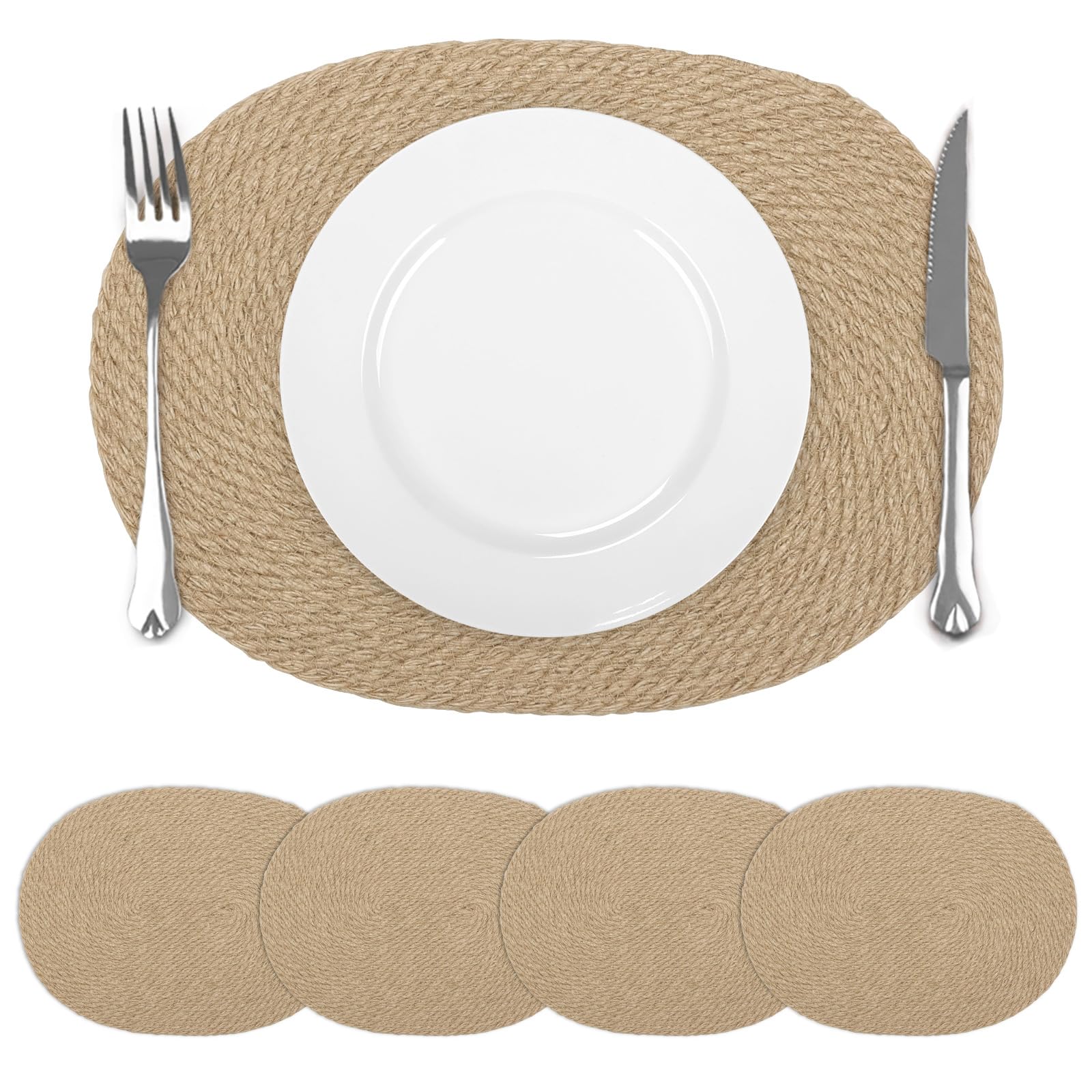 Comart - Tovaglietta Americana Bamboo Edge - Set 4 Tovagliette 30x45 cm - Lavabili - Resistenti al Calore - per Colazione, Pranzo - Eleganti Sottopiatti - Eco friendly in Bambù - Colore Naturale
