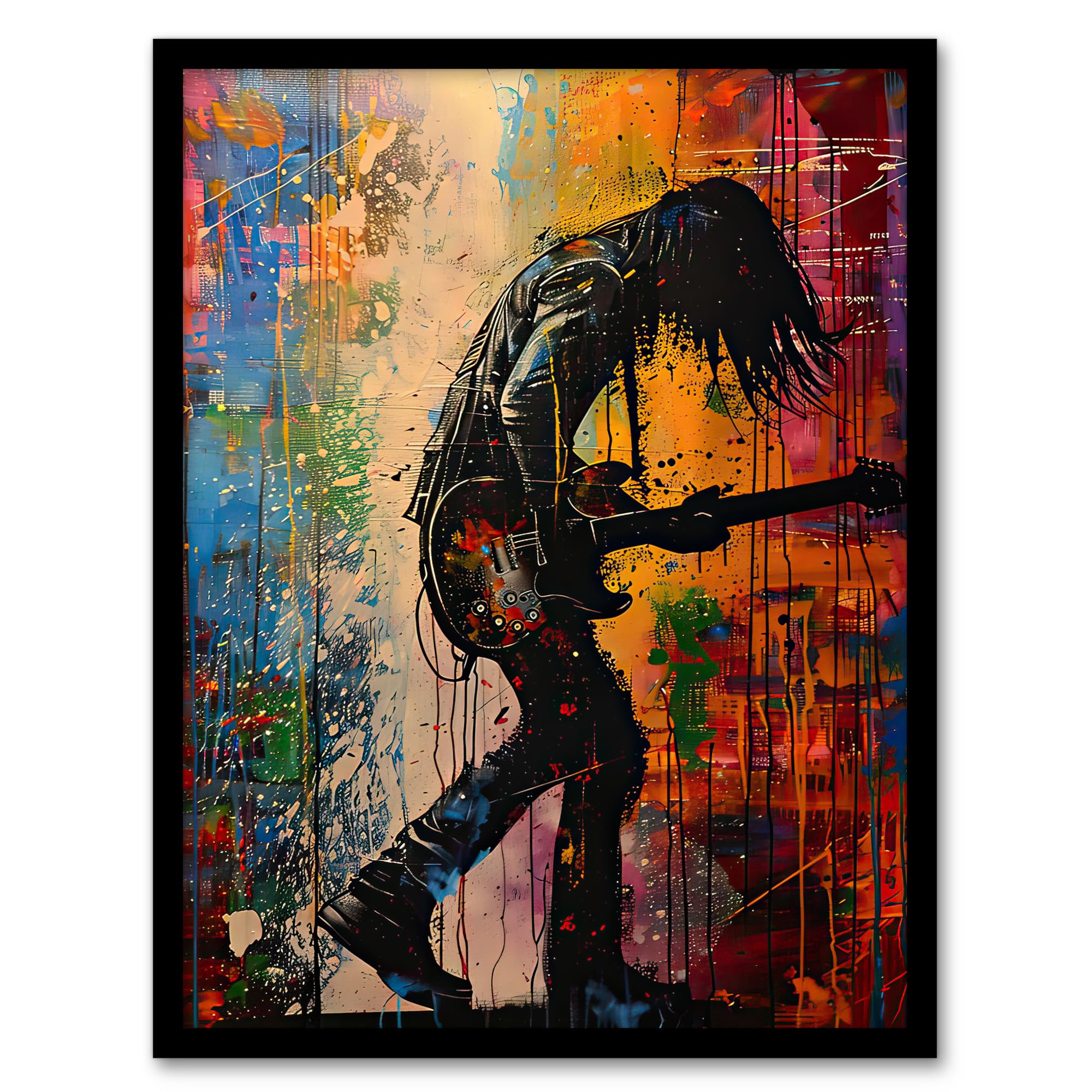 Artery8 Grunge Rock Music Guitarist Colourful Portrait Wall Art PrintA4 Size from B&Q