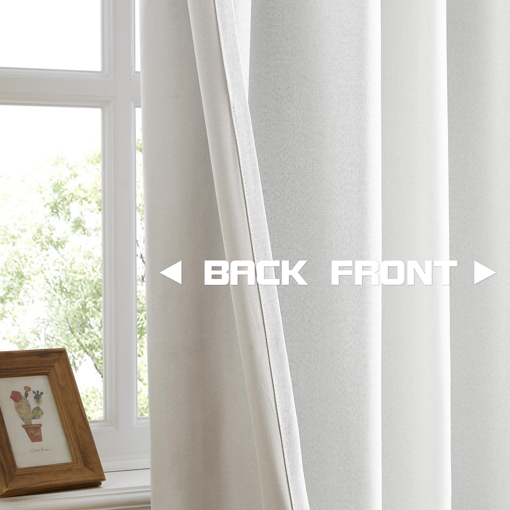 MAIHER Full Blackout Linen Curtains 90 Inch Length Pinch Pleat Curtains 2 Panels Set, Heat Saving Pleated Drapes with Back Tab Hooks for Traverse Rod and Track, 40" W x 90" L, Greyish White