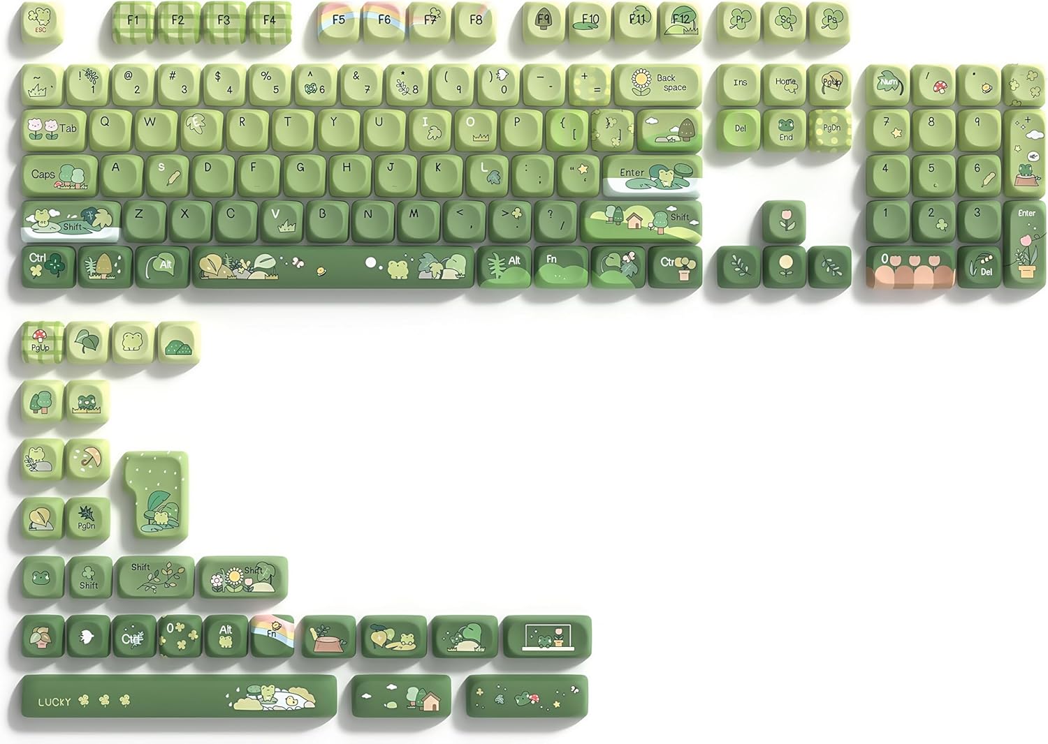 dagaladoo Matcha Green Frog Cute Keycap Set, PBT Custom Keyboard caps 60% 75% 100%,dye Sublimation,MOA Profile keycaps for Mechanical Keyboard, Compatible with ANSI/ISO,TKL, Full-Sized Layout