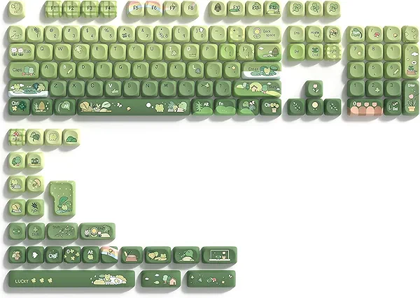 dagaladoo Matcha Green Frog Keycap Set, PBT Custom Keycaps 60% 75% 100%,dye Sublimation Keyboard Key caps,MOA Profile for Mechanical Keyboard, Compatible with ANSI/ISO,TKL, Full-Sized Layout