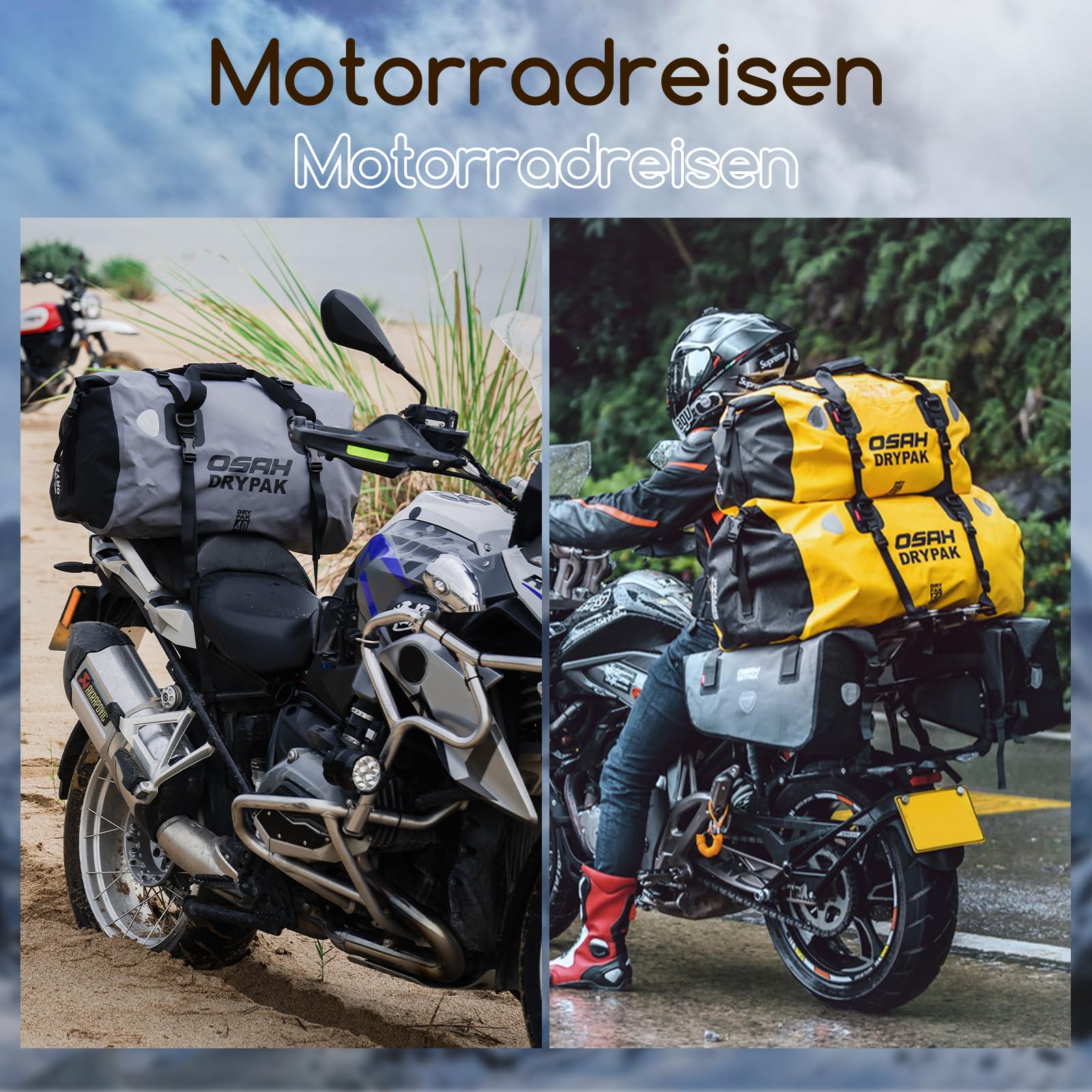 OSAH DRYPAK wasserdichte Rucksack Dry Bag – Wasserfeste Reisetasche Seesack, Rolltop, Großem Stauraum, Vielseitige wasserdichte Tasche für Camping, Motorrad, Bootfahren, Kajak, SUP, Strand und Angeln