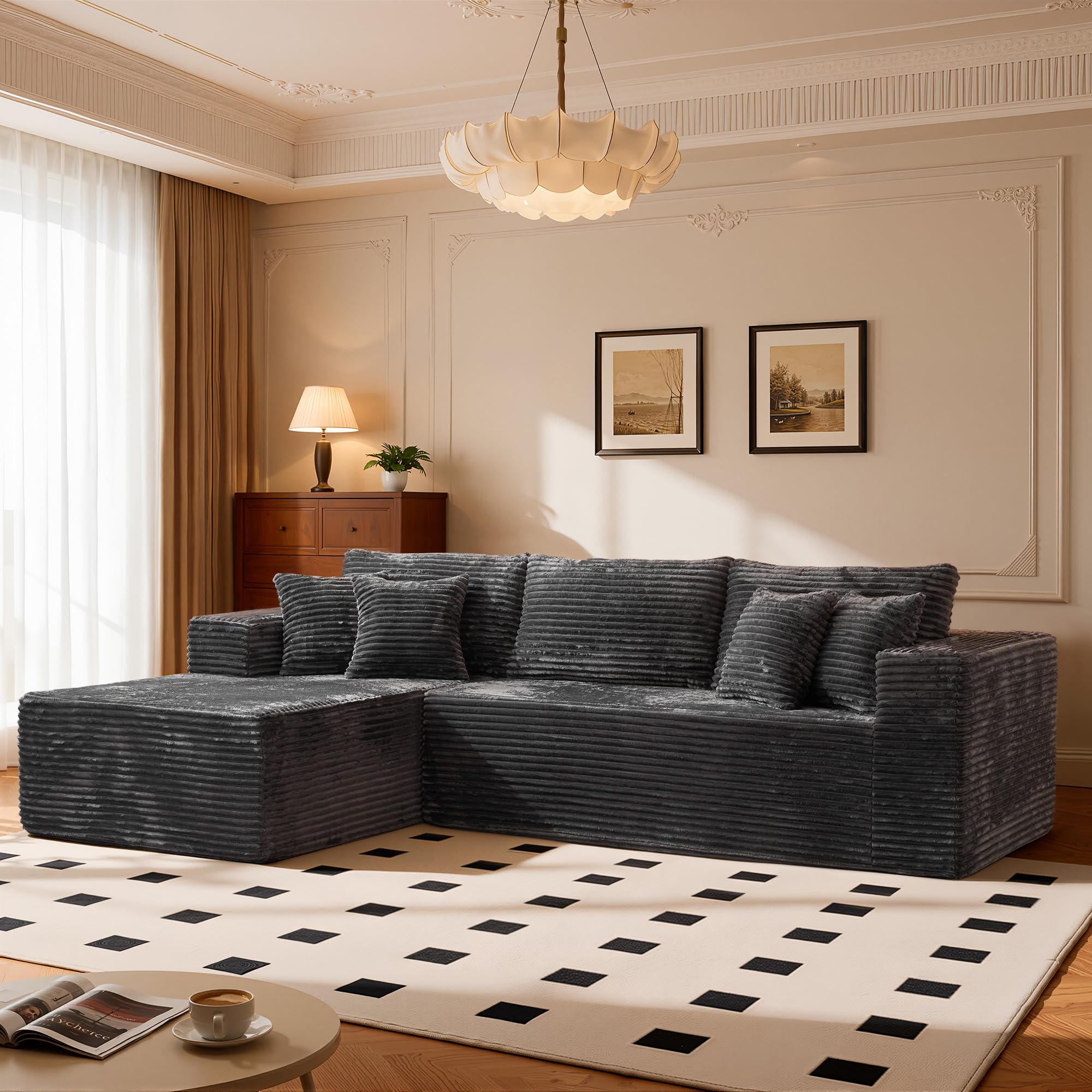 108 Modular Cloud Sofa High-Density Foam Sectional Couch Oversized Convertible L-Shaped Sofa Bed with Plush Fabric Deep Seats