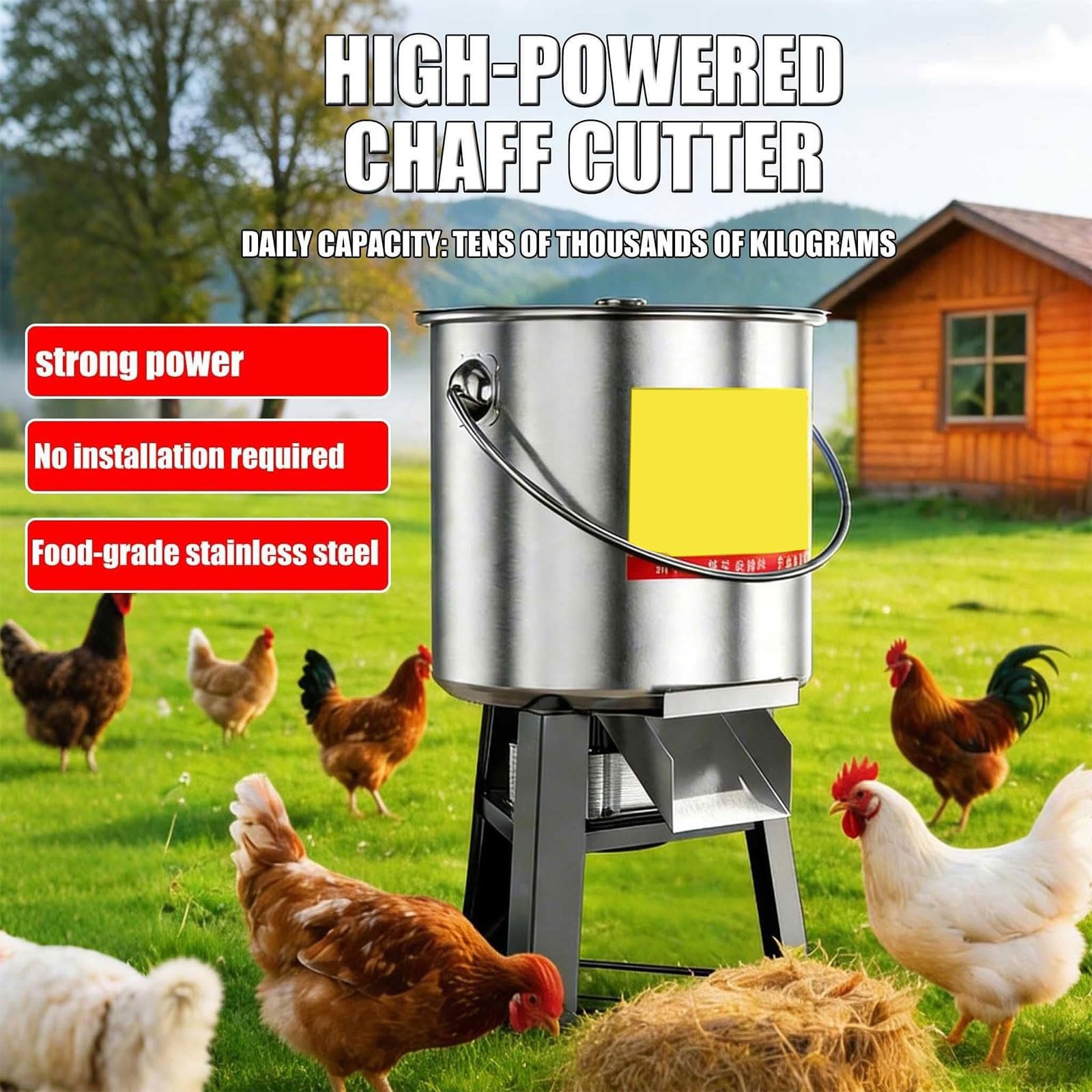 Picador de alimentación de aves de corral 1000W Trituradora de césped de acero inoxidable Trituradora de granja multifuncional para hojas de paja Roots Procesamiento de frutas Durable Fácil limpieza U