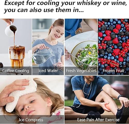 Miniatura 7 de Piedras de whisky de acero inoxidable, 32 cubos de hielo de metal, reutilizables, sin agua, con pinza y caja de almacenamiento, rocas de