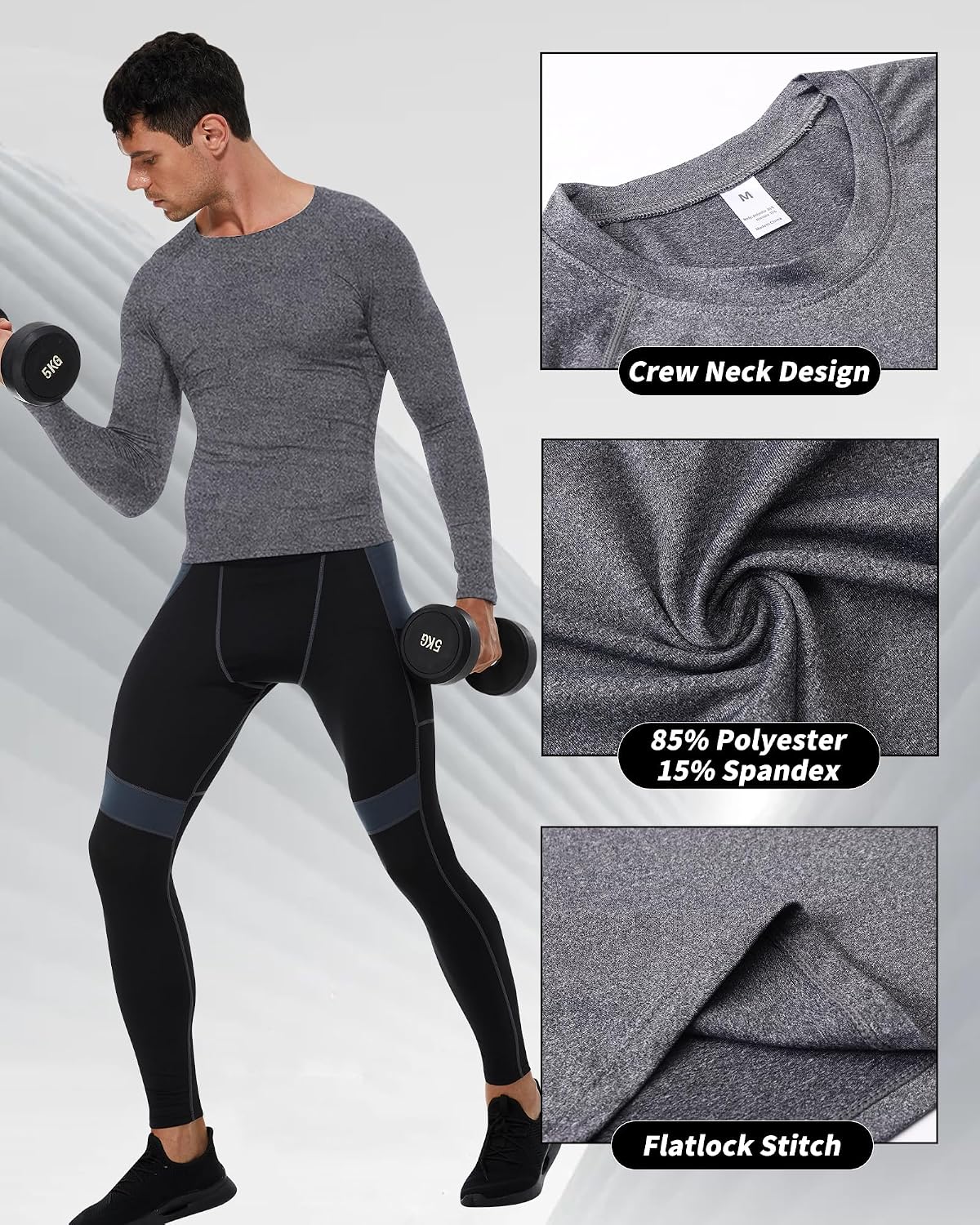 2 Pack Men's Compression Shirts Long Sleeve Quick Dry Workout Athletic Base Layer T-Shirts Sports Undershirt