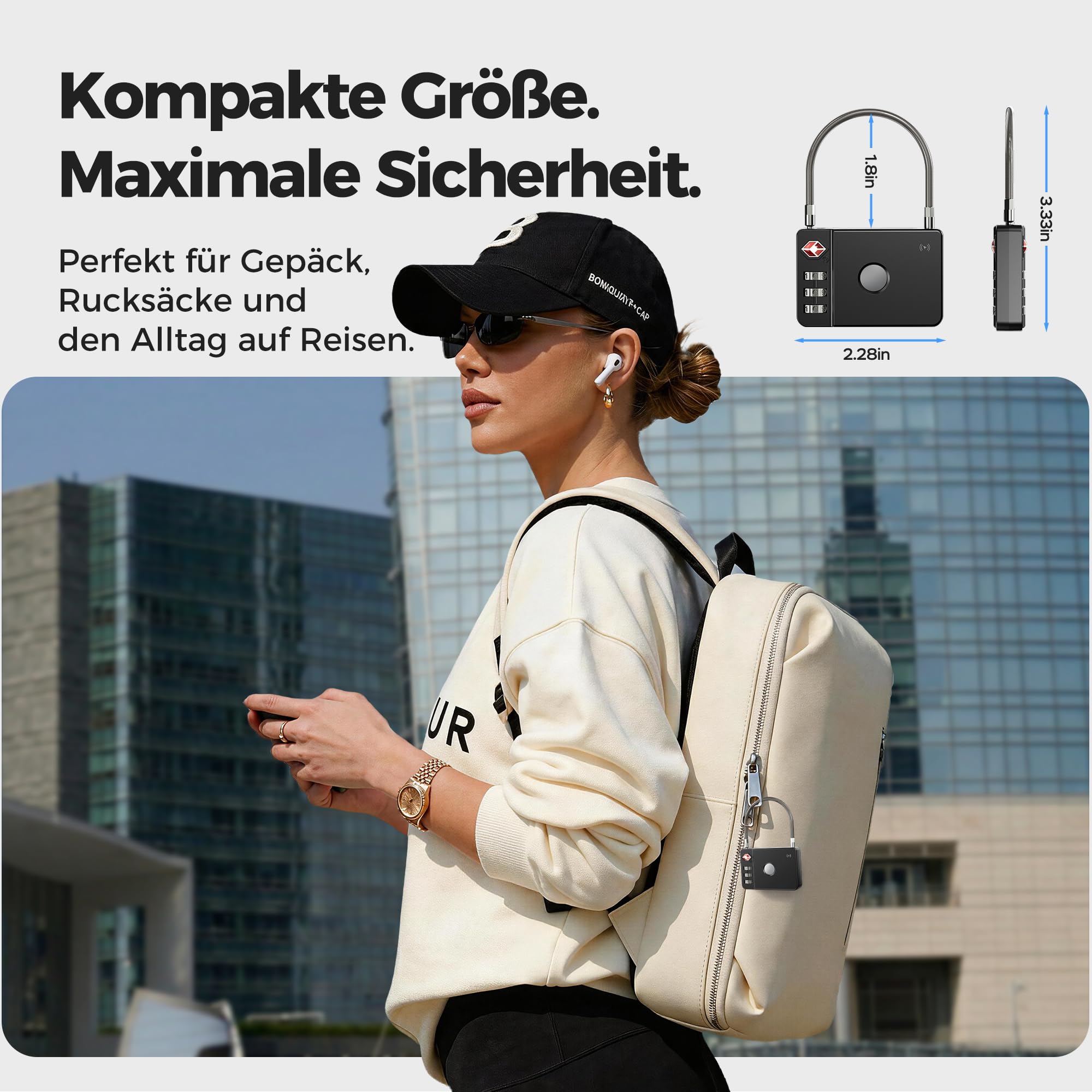MiLi Candado inteligente para maleta con tracker, candado de viaje aprobado por TSA, compatible con iOS Buscar & Google Localizador App, candado con combinación para maleta, mochila y funda para arma