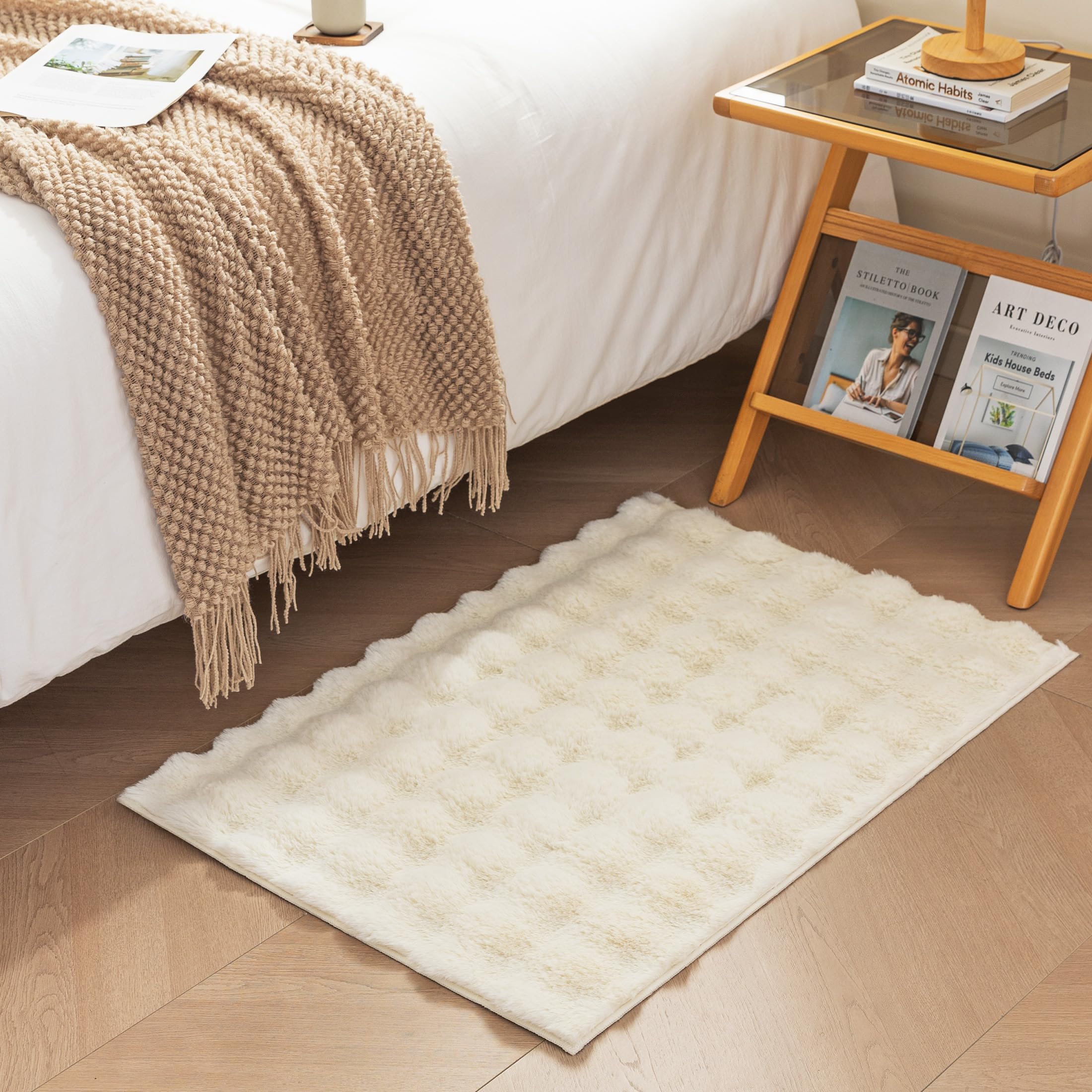 Amazon Basics Indoor Area Rug, 3D Bubble Washable Home Decor Carpet for Living Room, Bedroom, 2' W  3' L, Beige Beige 2' x 3' (Rectangular)