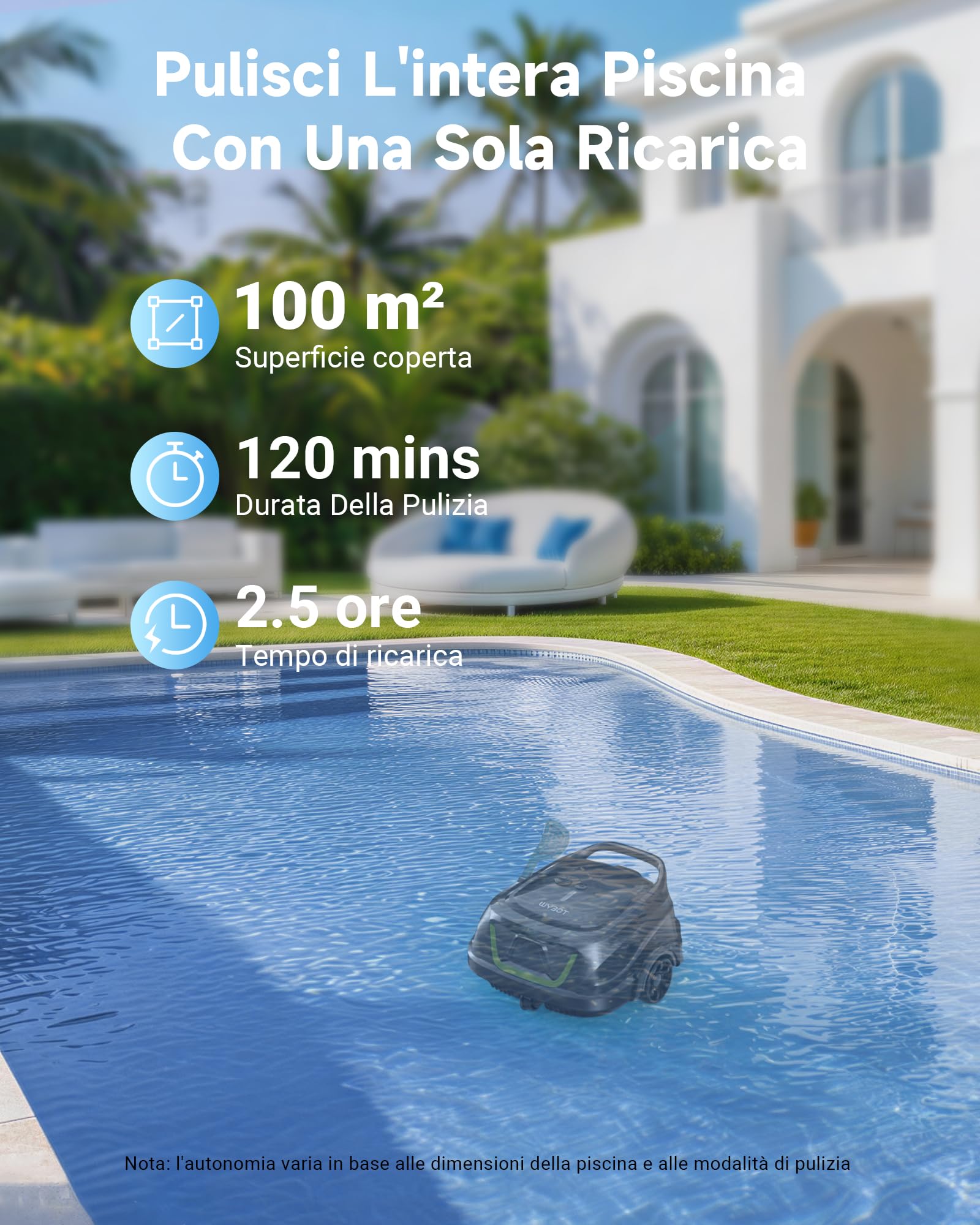 WYBOT A1p Robot Piscina Inalámbrico, Autonomía 120 Min, Doble Tamiz, Limpia Piscinas Sobre Suelo Planas Hasta 100 M², Limpiafondos Piscina Automático, Verde Oliva