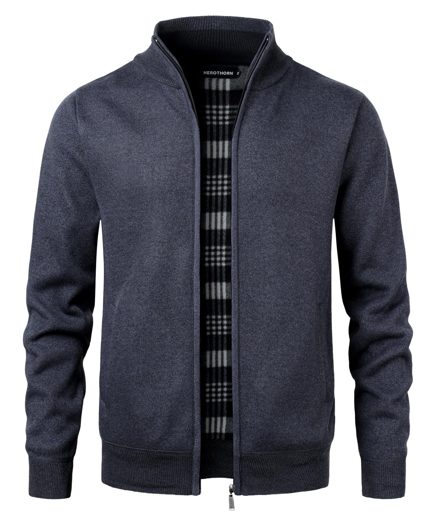 Men's Fleece Cardigan Stand-Up Collar Chunky Knit Plain Cardigan Pullover Long Sleeve Fleece Jacket Winter Jumper with Side Pockets-image-11