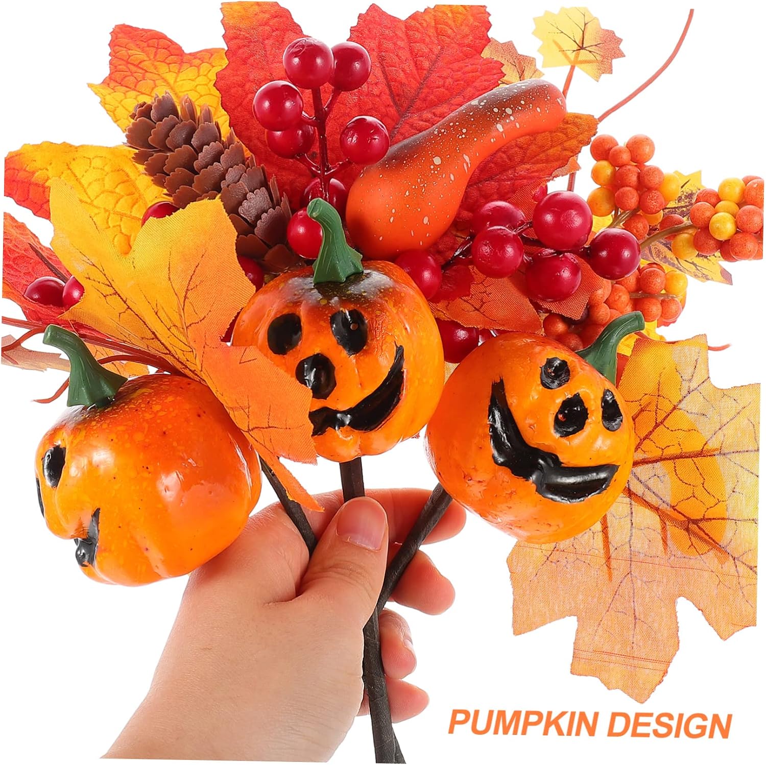 MAGICLULU 3pcs Artificial Pumpkin Branch Maple Leaf Picks Fall Picks for Thanksgiving Vase Filler Rustic Home Decor Lifelike Autumn Floral Arrangement Reusable Seasonal Decoration