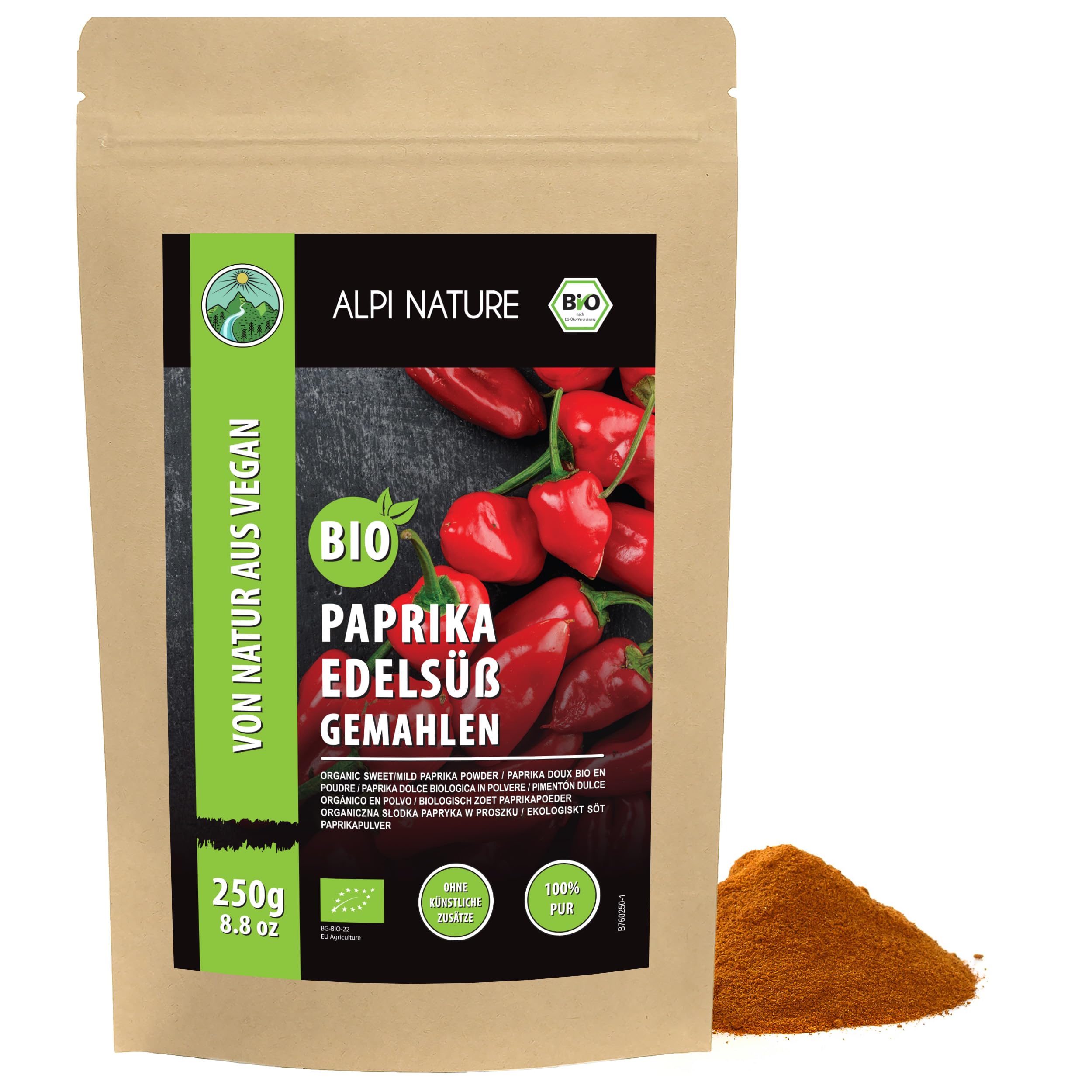 Alpi Nature Paprika Doux BIO en Poudre 250g, Poudre de Poivrons Rouges Moulus, Assaisonnement au Paprika Doux