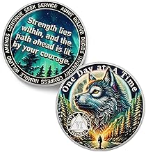 One Day at a Time 6 Year Sobriety Coin - Recovery Aurora Forest Wolf AA Coins - Addiction NA AA Chips and Medallions - Celebrate 1-20 Living Clean Narcotics Alcoholics Anonymous Gifts for Men Women