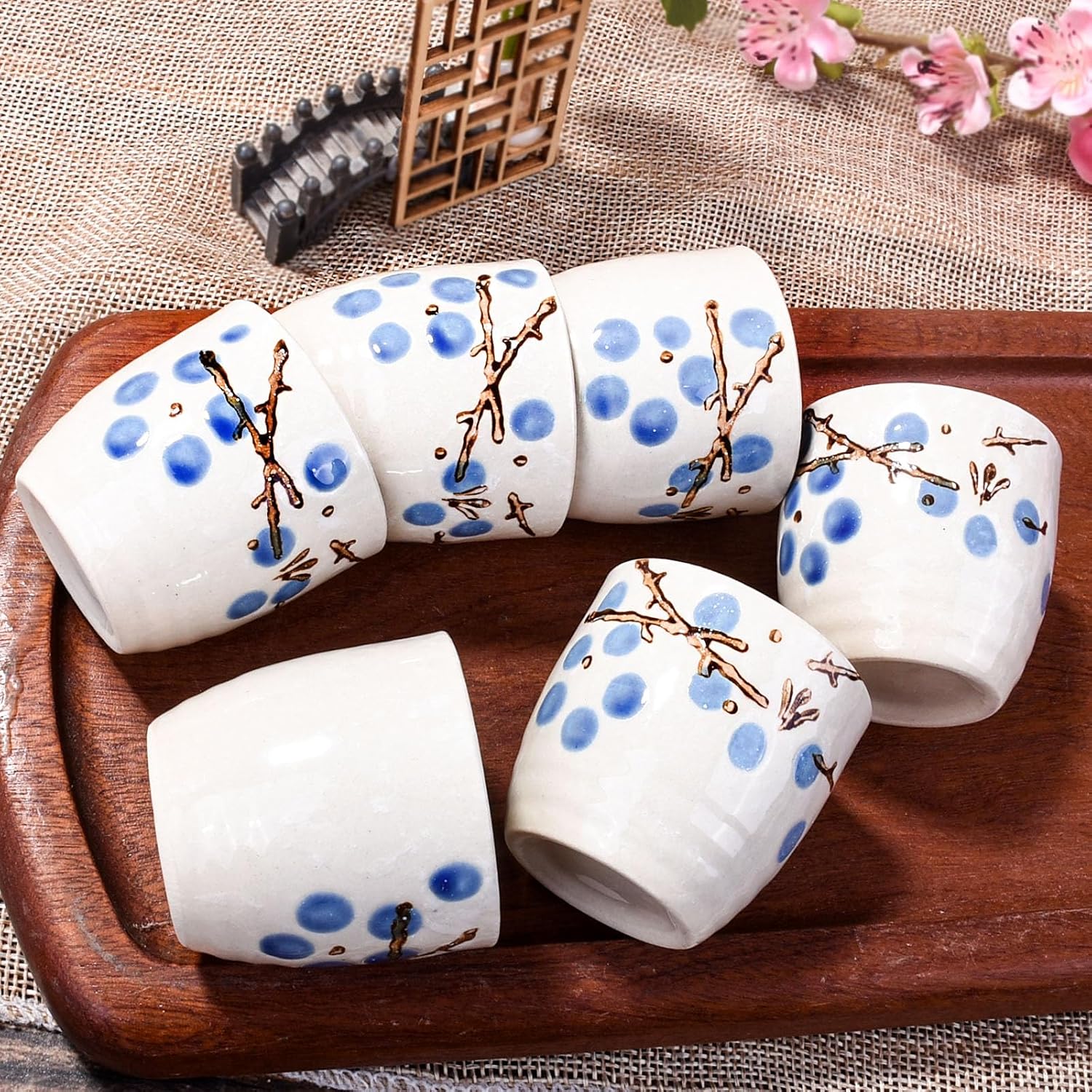 Japanese Porcelain Sake Cup Set of 6, 42 ML Small Tea Cups