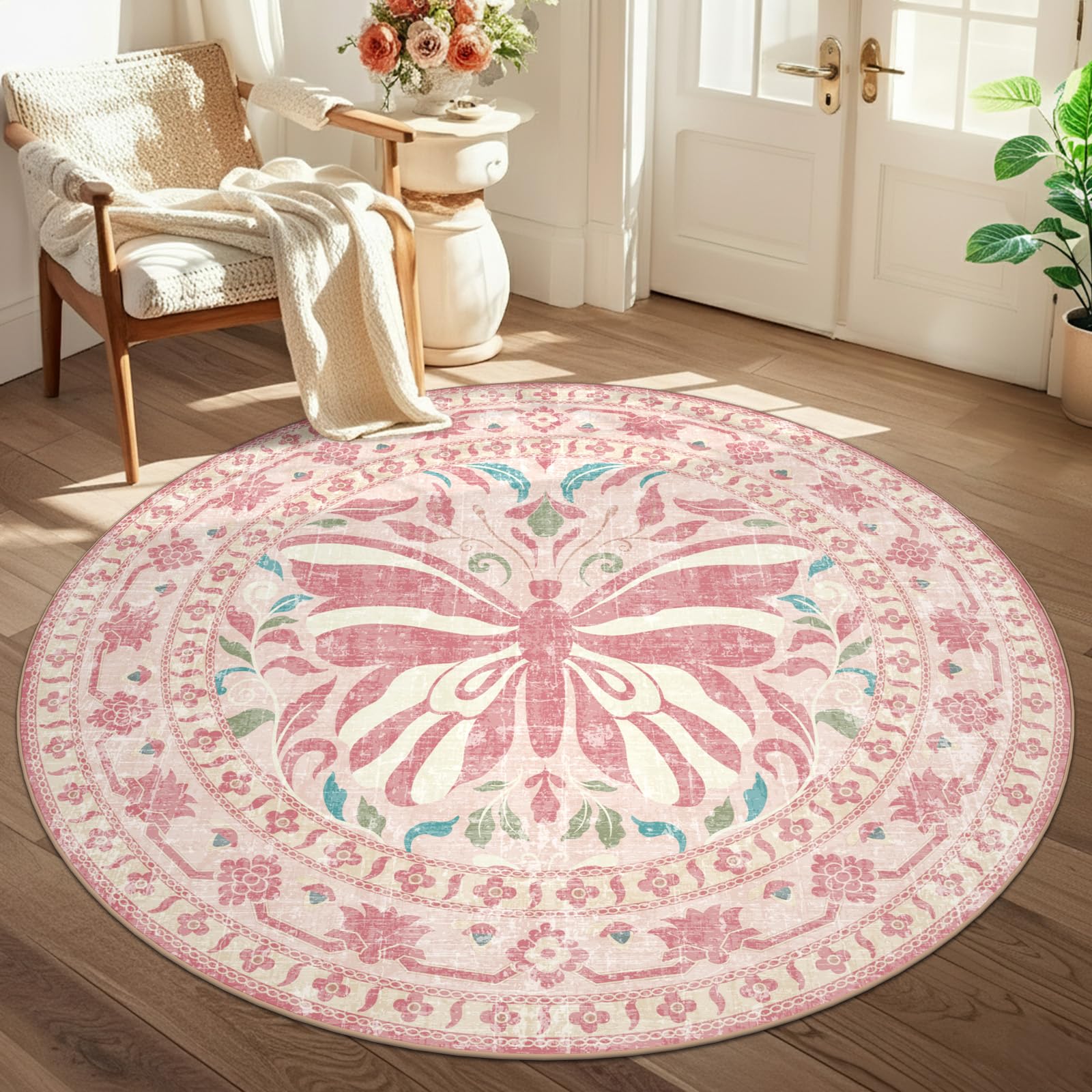 TUKDAK Vintage Teppich Wohnzimmer, Waschbarer Teppich Schlafzimmer, Boho Kurzflor Esszimmer Teppich Läufer Flur, Weich rutschfest Waschbar Kinder Teppiche für Küche Kinderzimmer