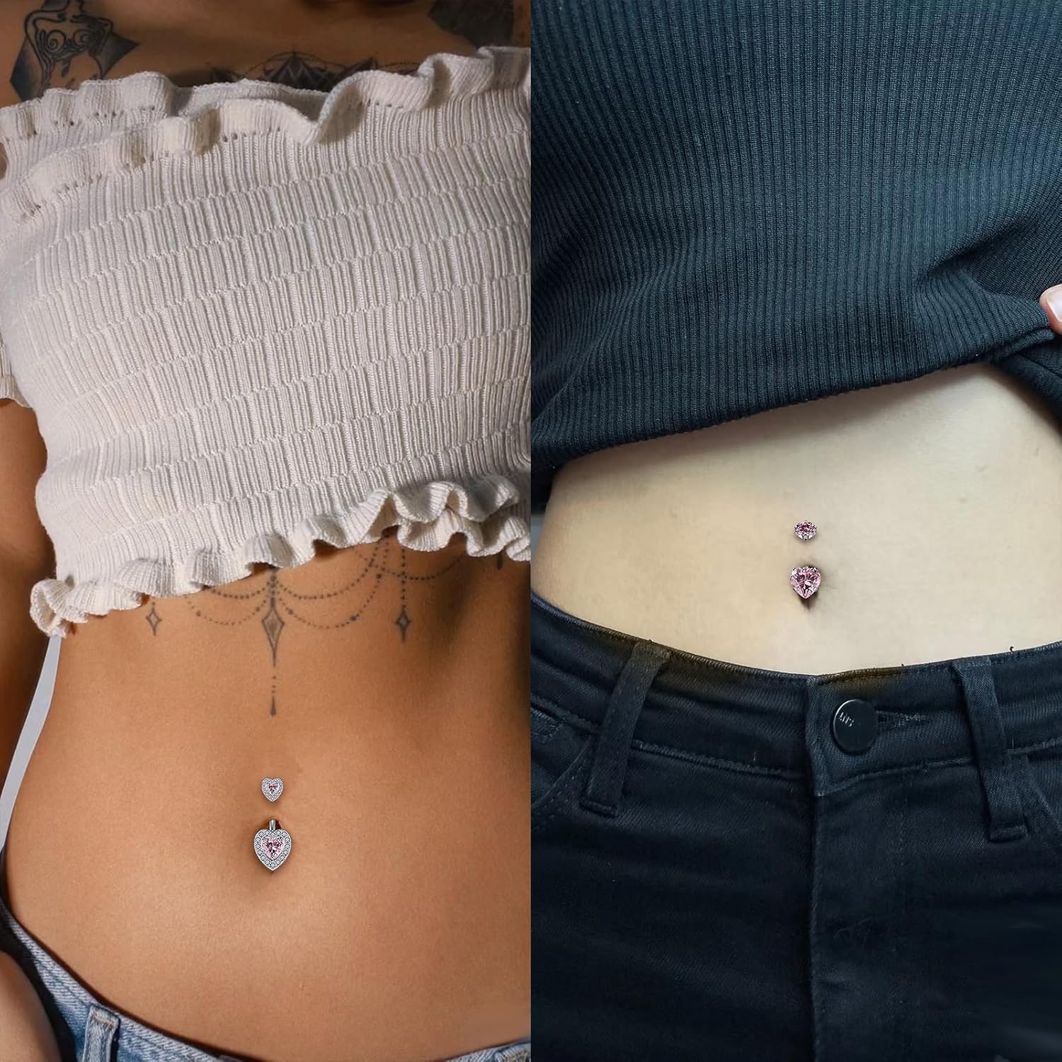 Vsnnsns 14G Belly Button Ring Piercing Jewelry 316L Stainless Surgical Steel Heart CZ Opal Butterfly Navel Rings Reverse Belly Button Ring Navel Piercing Jewelry for Women Men Hypoallergenic - Image 5