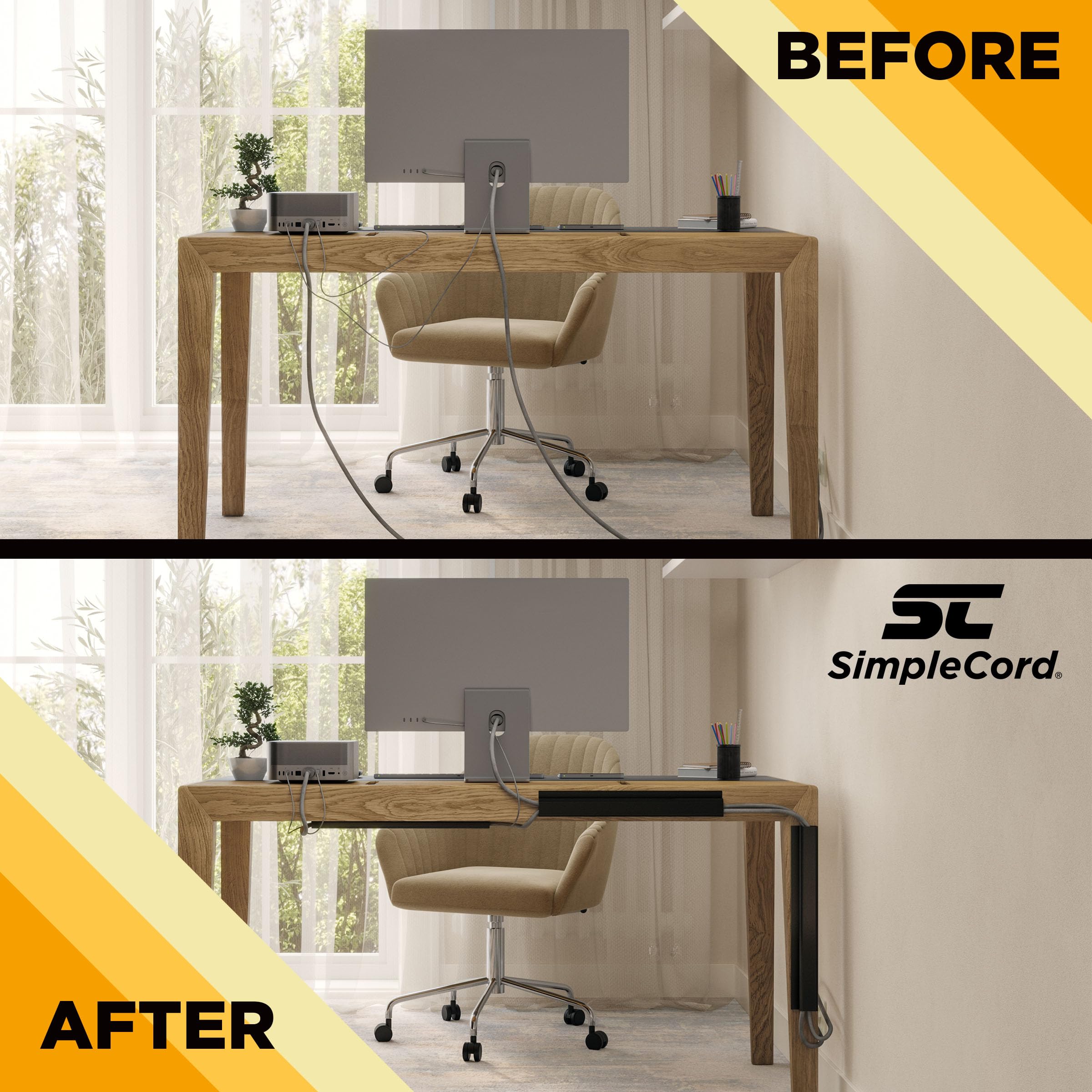 SimpleCord Kit di gestione della copertura cavi per scrivanie, uffici e cucine Confezione da 5 Nero