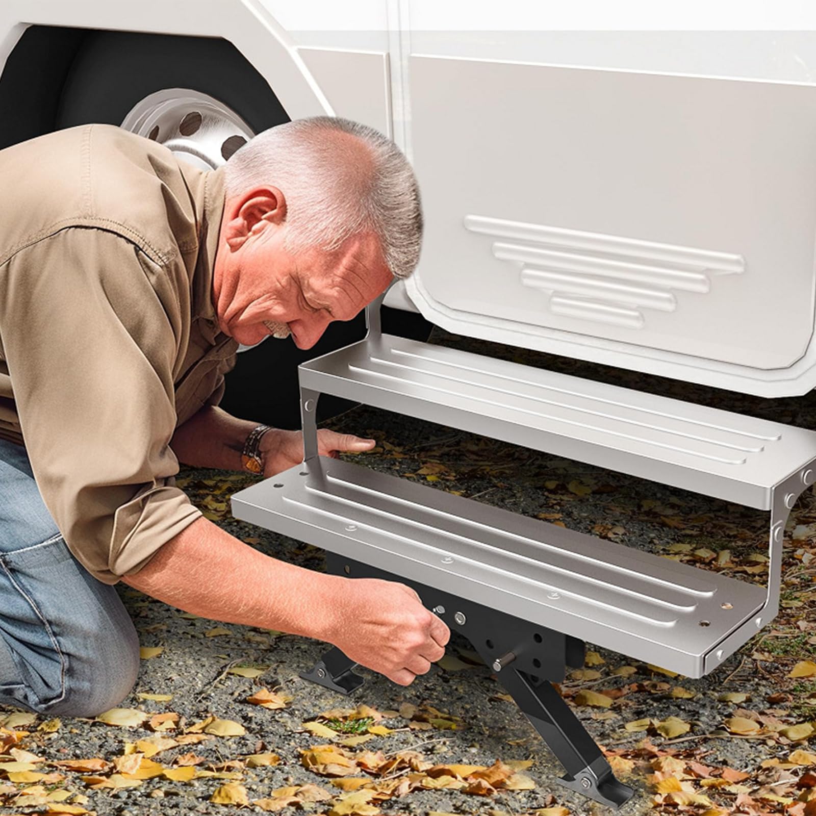 Aisny Kit Stabilisateur Marche pour RV, Accessoires RV pour Remorques Voyage Et Camping Cars Hauteur Réglable 7cm à 29cm Accessoires Camping Car pour Marches Extérieures à Ranger sans Retirer