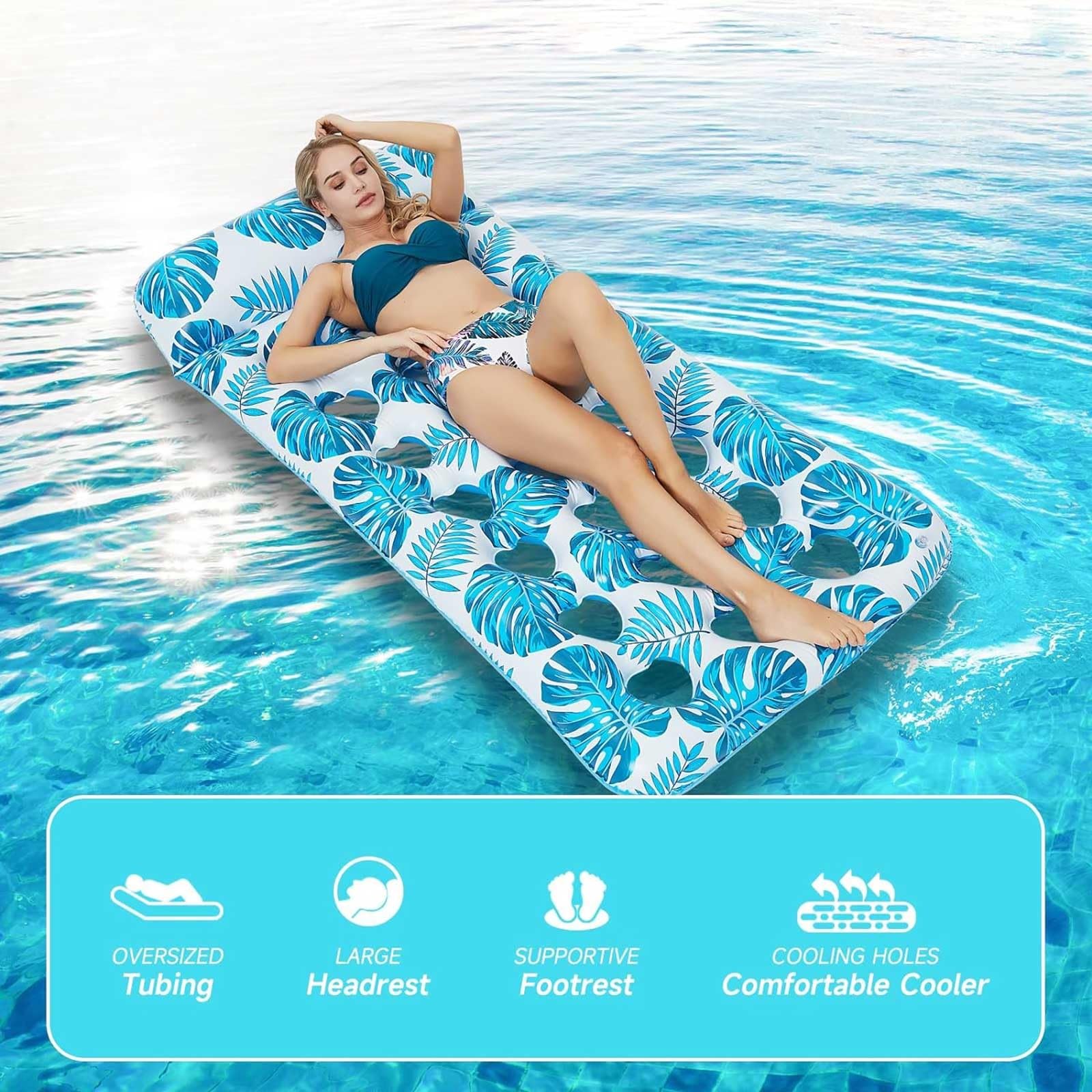 Hamac de piscine gonflable 4 en 1, chaise longue flottante avec appuie-tête, en PVC, 165 × 83 cm, parfait pour l'été, la plage et la piscine relaxation