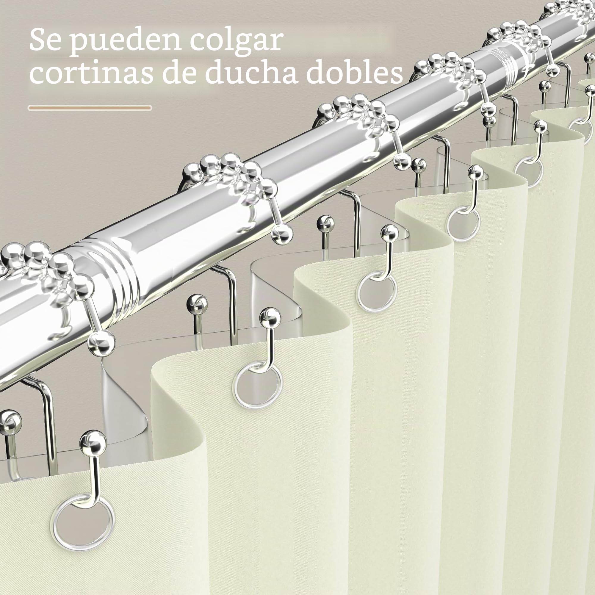 Barra para cortina de ducha en forma de L - Sin perforación - Soporte de esquina - 85 x 175 cm - Para cortina de ducha y bañera - Riel de acero inoxidable 304 - Con 12 anillos