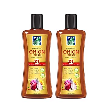 Astaberry Onion Hair Oil, Pack of 2, 200ml (2 x 200ml) - Anti Hairfall, Anti Dandruff & Anti Revitalizer, Goodness of 21 Essentials Oils