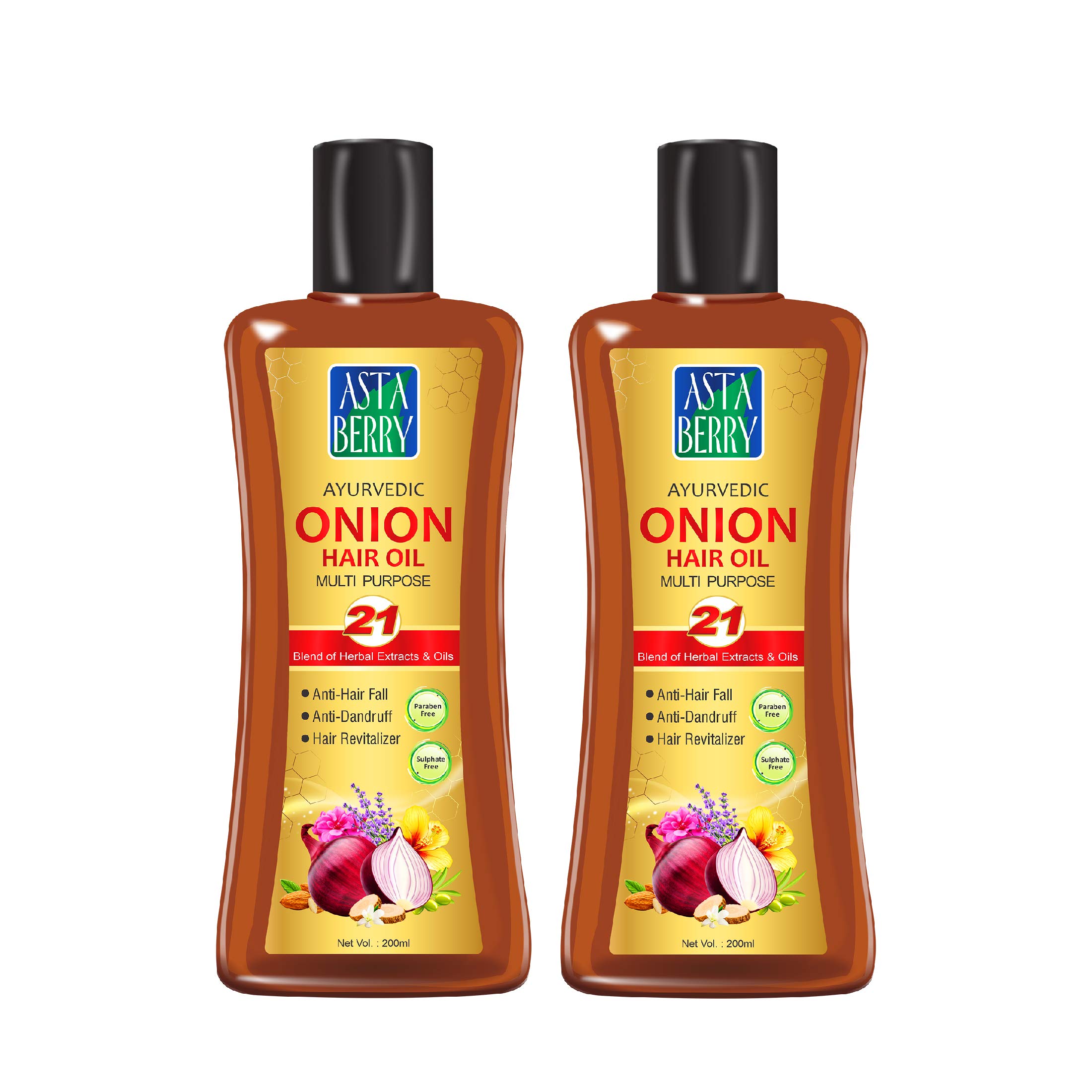 ASTABERRY Onion Hair Oil For Hair Growth 200ml- Anti-Hair Fall Oil | Anti Dandruff & Anti Revitalizer | Goodness of 21 Herbal Extract & Essentials Oils Pack of 2,(2 x 200ml)-image-30
