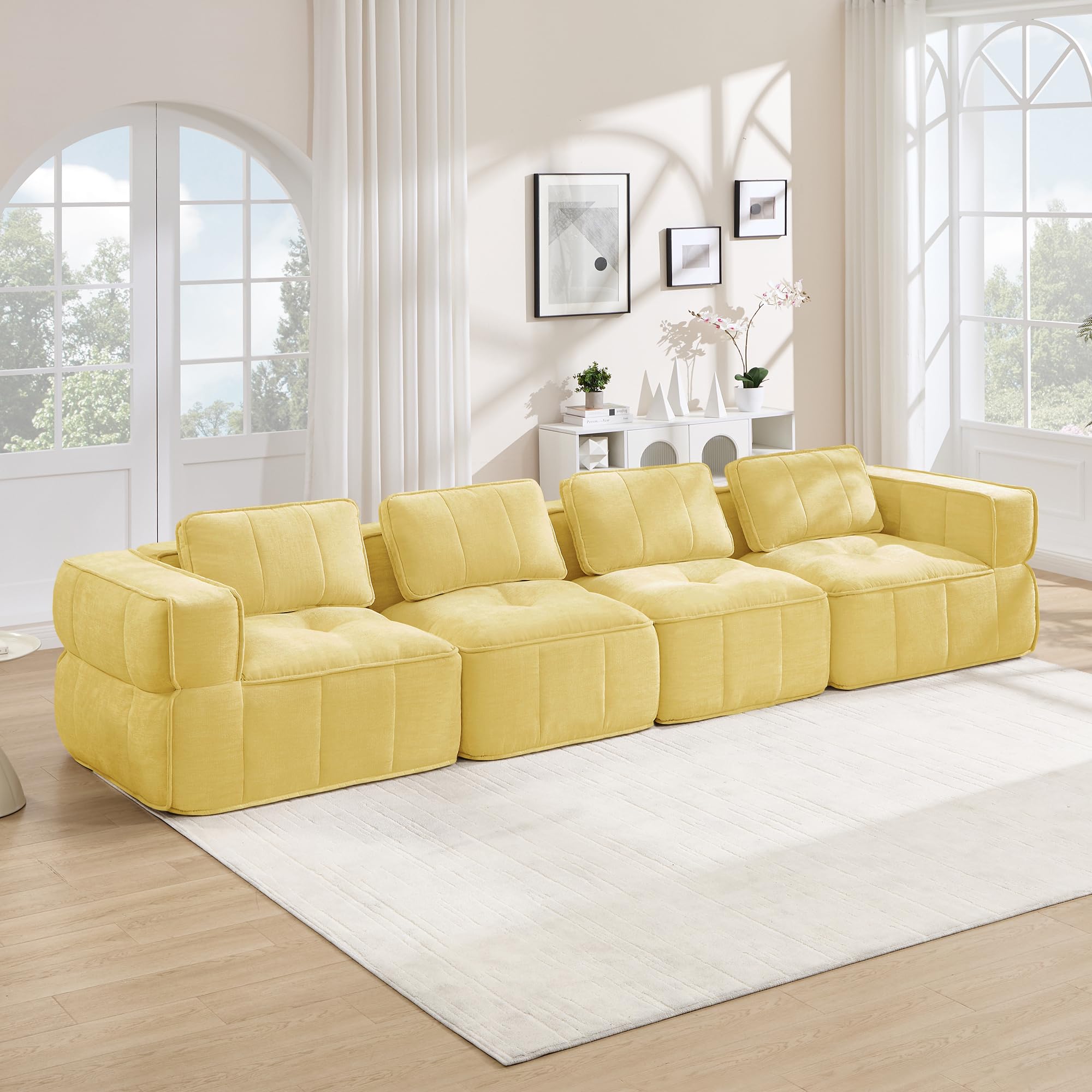 Canapé Modulaire 344cm, Canapé 4 Places, Tissu en Polyester, Mousse 32D, Base Antidérapants, Larges Accoudoirs, sans Montage, Canape Compress pour Salon et Chambre
