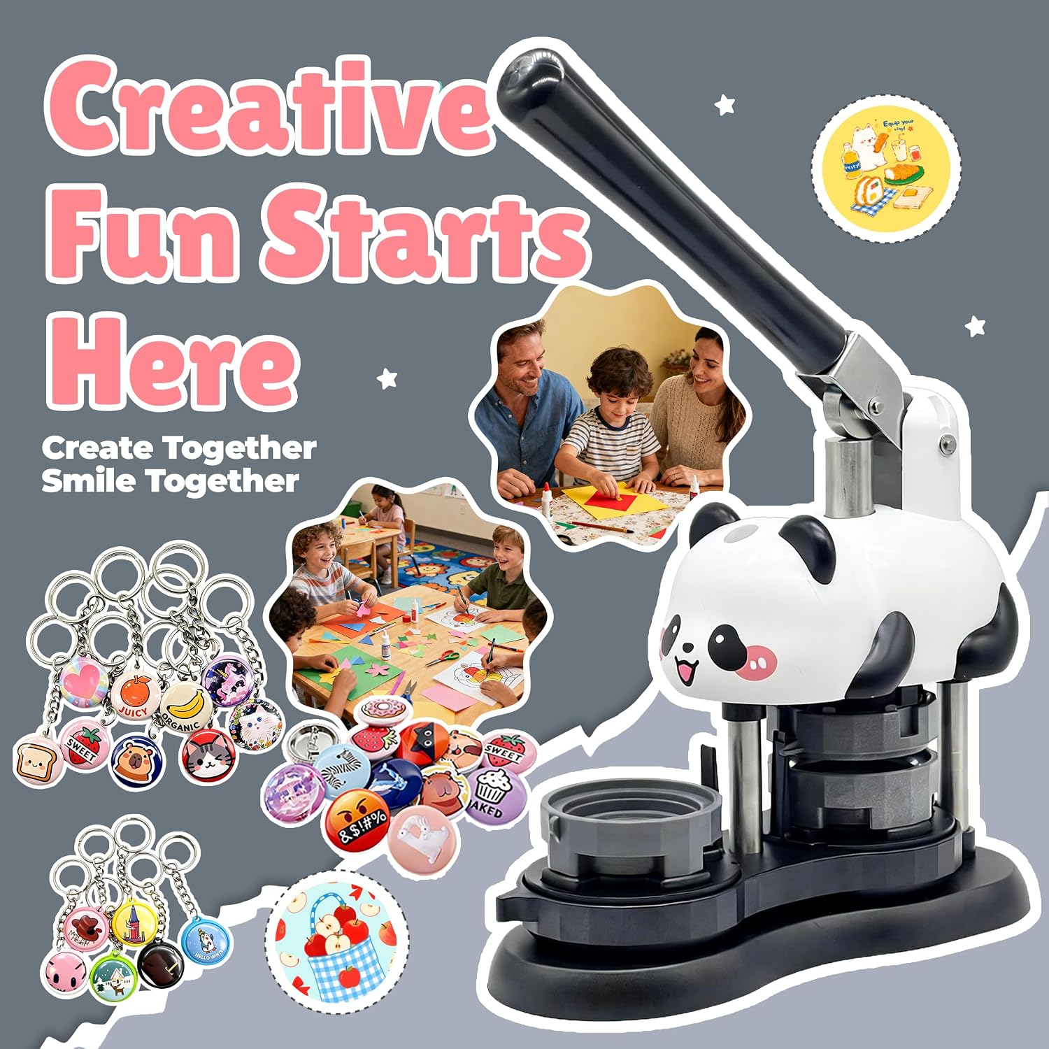 ChiButtons Panda Button Maker Kit, 37mm & 58mm Badge Press, Starter with 100 Metal Pin Back Button Sets, 20 Keychain Parts, 10 Bottle Opener & Circle Cutter, for Beginners & DIY Crafts (Classic) image 3