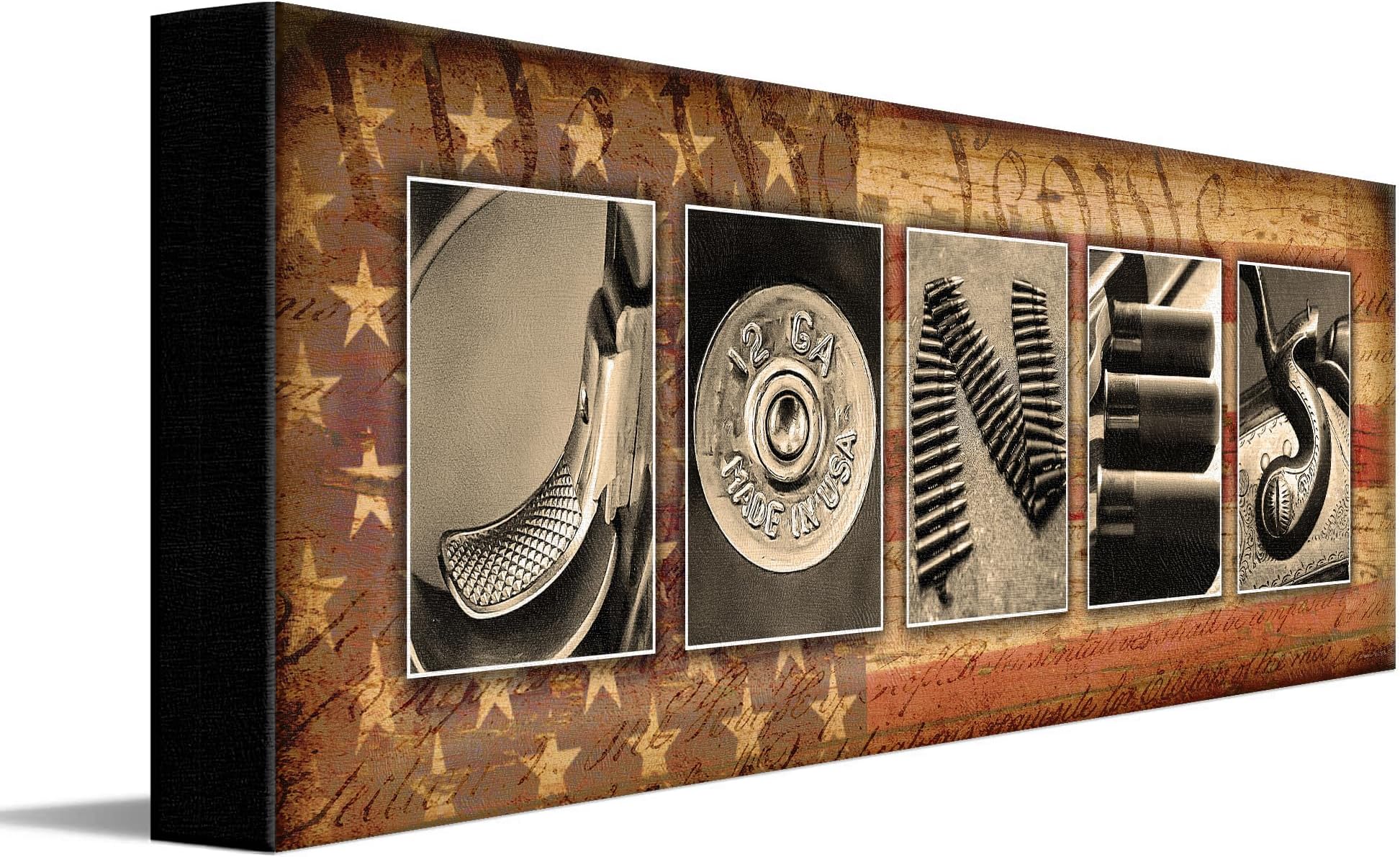 - FIREARM Personalized Name Art Print | Customized Gift for the Gun Enthusiast | Unique Photos to Spell Any Name | USA Made Sign Décor (6"x18" Stretched Canvas)