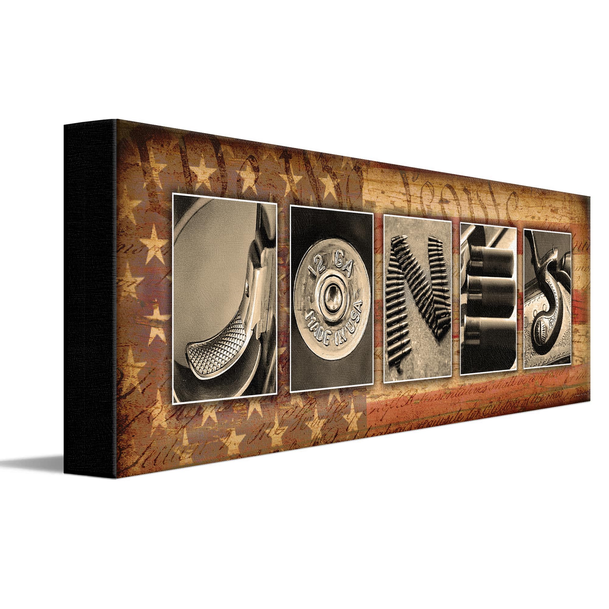 Personal-Prints FIREARM Personalized Name Art Print | Customized Gift for the Gun Enthusiast | Unique Photos to Spell Any Name | USA Made Sign Décor (6"x18" Stretched Canvas)