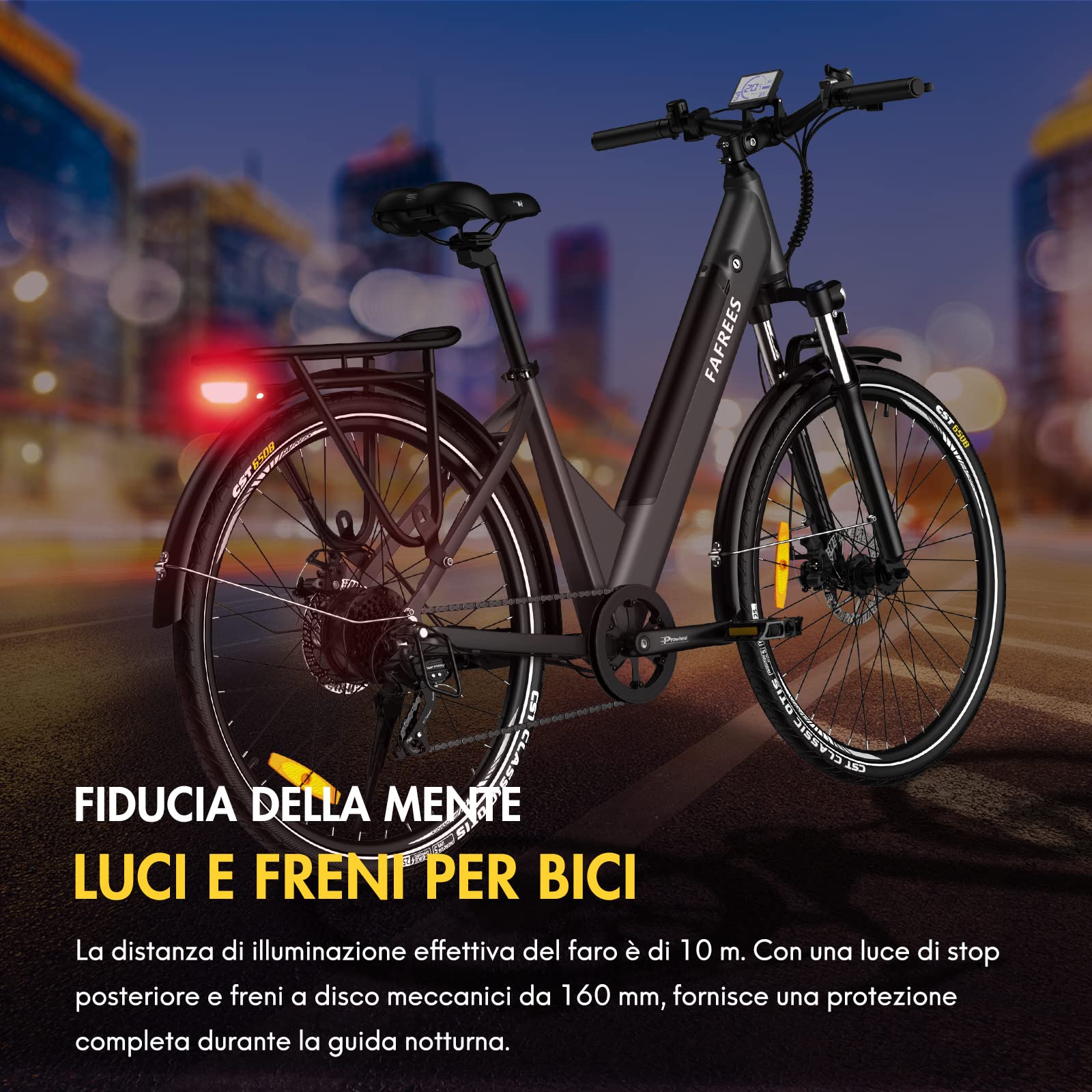 Fafrees Bicicletta elettrica F28 PRO, bici elettrica urbana da 27,5", motore da 250 W, batteria rimovibile da 14,5 Ah/522 Wh, ebike da donna e uomo