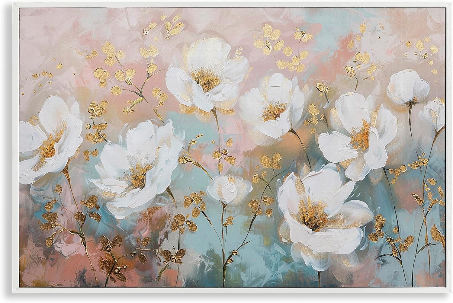 Stupell Industries Gold Flecked Poppies White Framed Giclee Wall Art Design by LSR Design Studio, 30 x 20