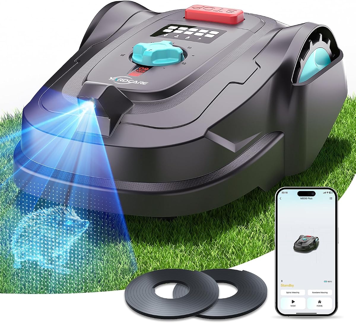 YARDCARE 2026 Nuevo robot cortacésped M800Plus, GPS y visión 3D, con banda magnética de 32,8 pies, evitación de obstáculos, carga automática, control de aplicaciones, corte en forma de arco para césped de hasta 8611 pies cuadrados (negro oscuro)