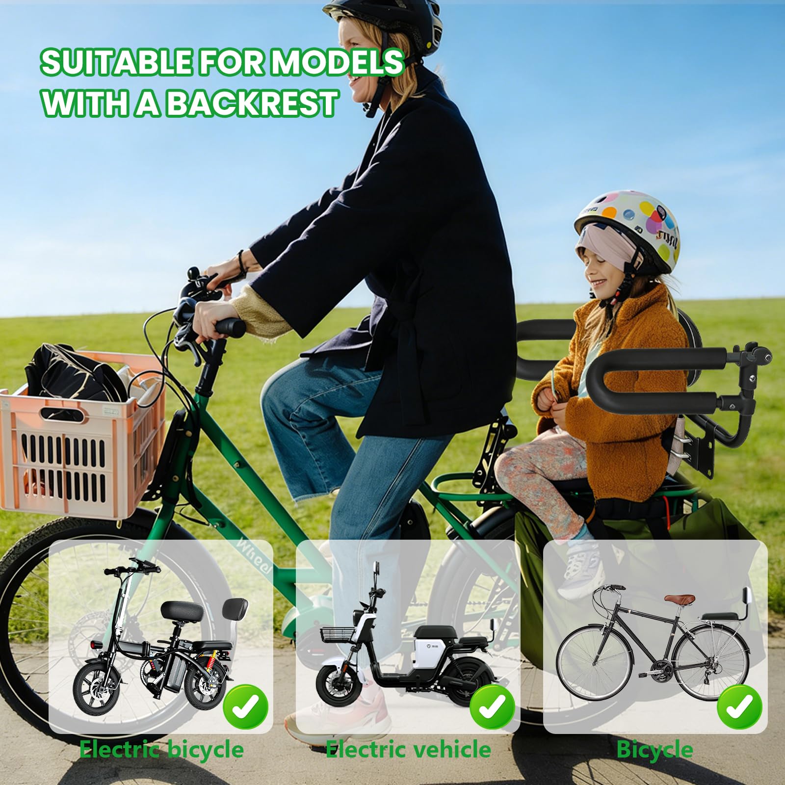 auvstar Seggiolino Bici Posteriore per Bambini Corrimano,Cuscino Sedile Posteriore per Bicicletta Corrimano