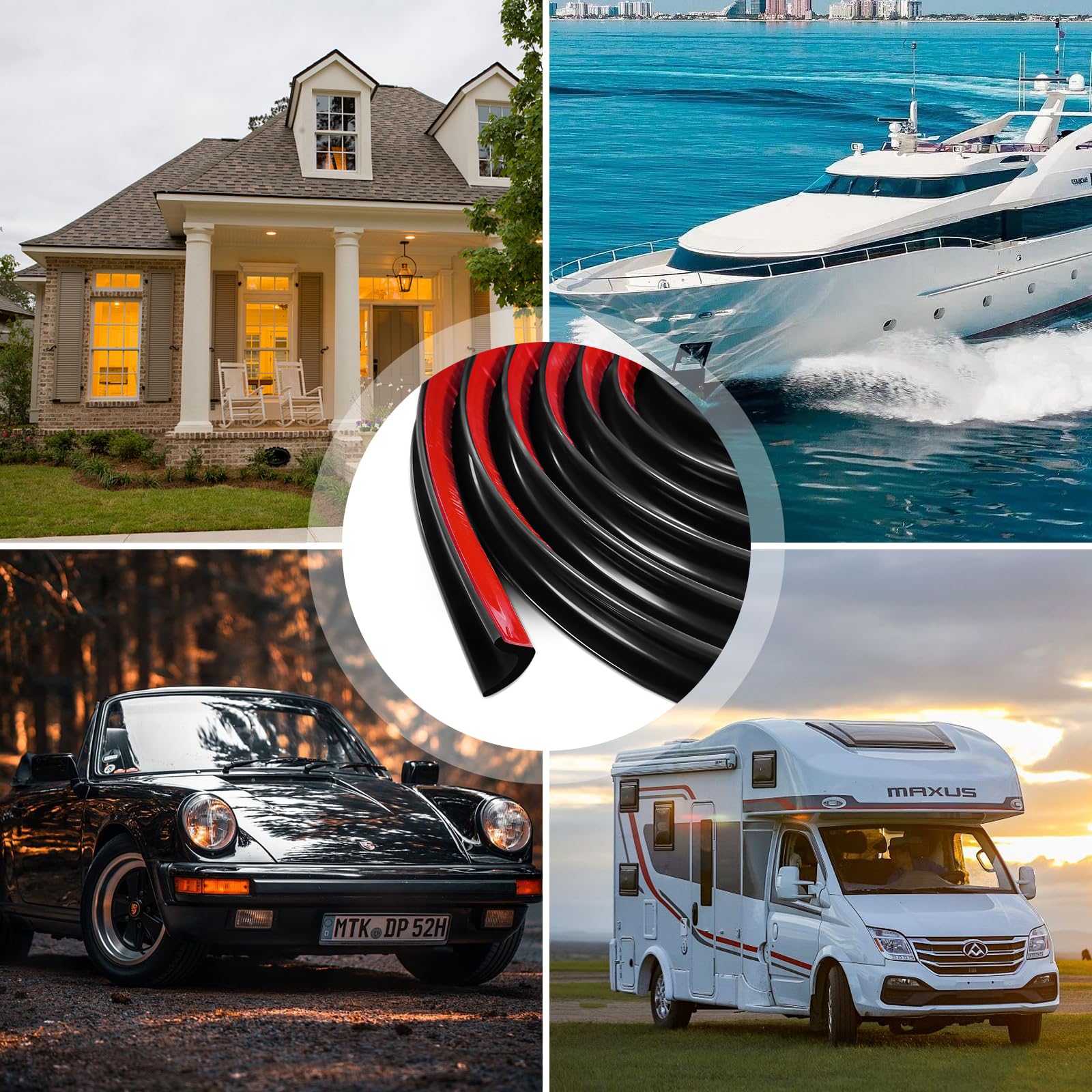 MeYuxg J Shape Gouttière RV,5M Dos Autocollant Bande de Déviation de Pluie de Toit, Gouttière Voiture PVC pour Véhicule Camion Voiture Van Bateau Yacht (Noir)