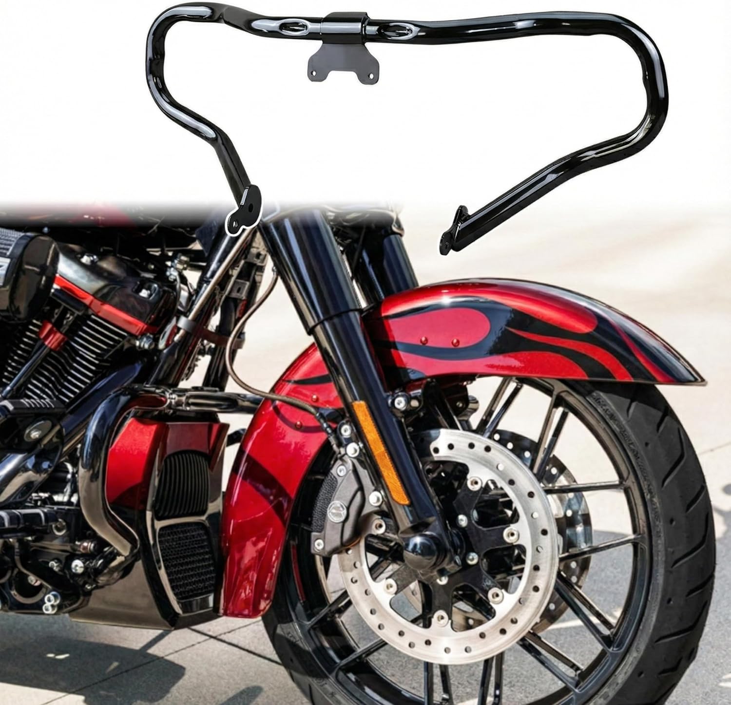 Chopped Engine Guard 1.25 inch for 2019 Street Glide Engine Black 2022 Harley Road Glide 2021 Road King 2014-2023 Touring Crash Bar (14-23 Chopped-Style)