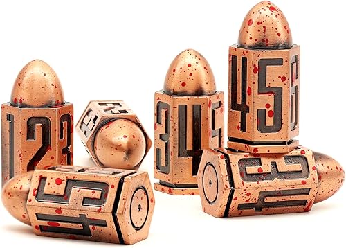 Miniatura 5 de FONVGOGO Juego de dados de metal tipo bala D6, 6 piezas, dados únicos de 6 caras, ideales para DND RPG Warhammer Dungeons and Dragons con temática