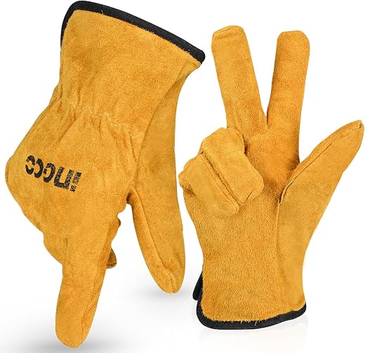 INGCO HGVCO2 Leather Gloves Full Finger with Free Size Protective Breathable Material Anti-Skid Abrasion Resistant for Win...