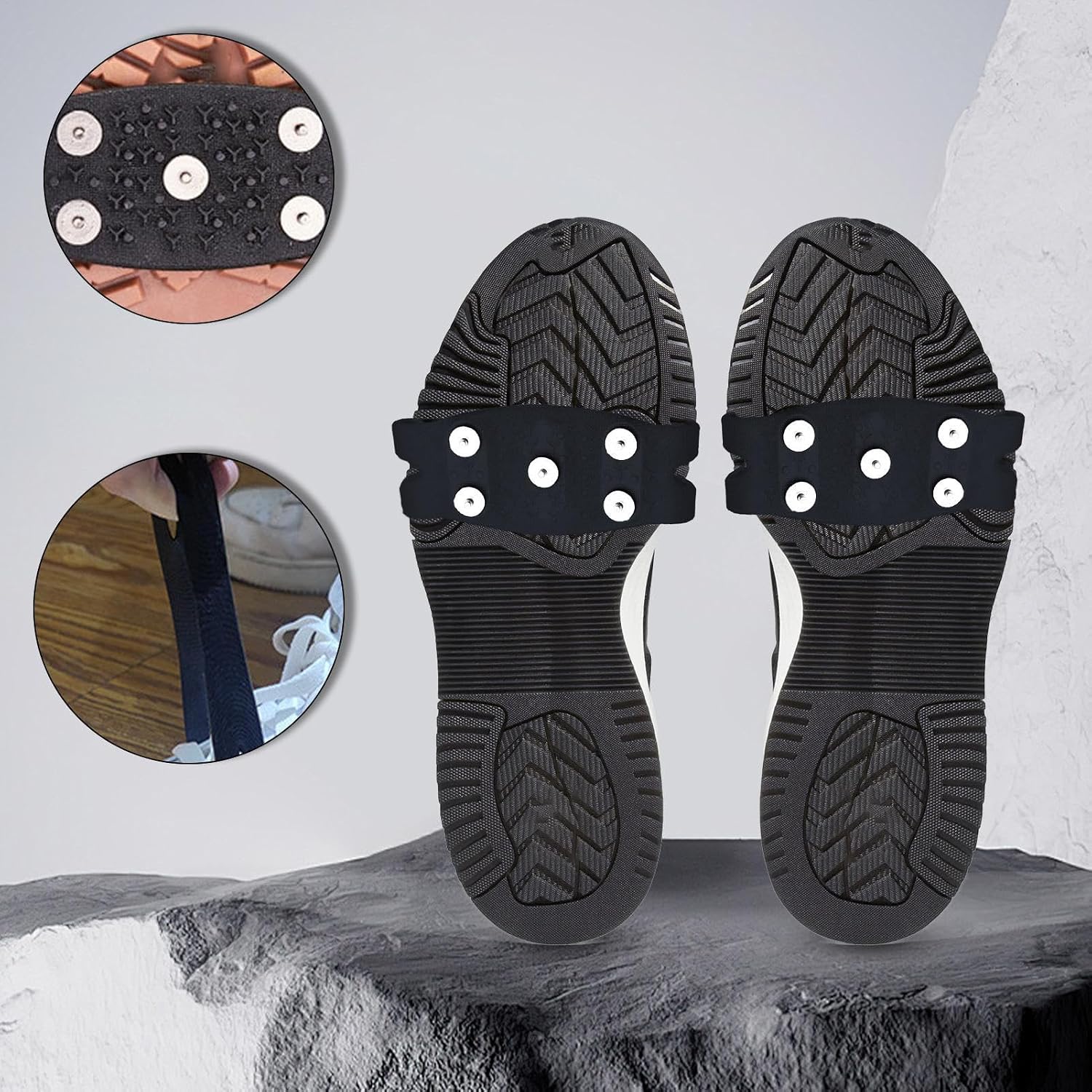 Ice Traction Grippers for Footwear - Shoe Spike Covers for Snow Ice | Flexible Rubber Frame with Metal Spikes, Enhances Stability and Balance, Easy to Wear for Winter Walking, Hiking 1.18x3.54 in