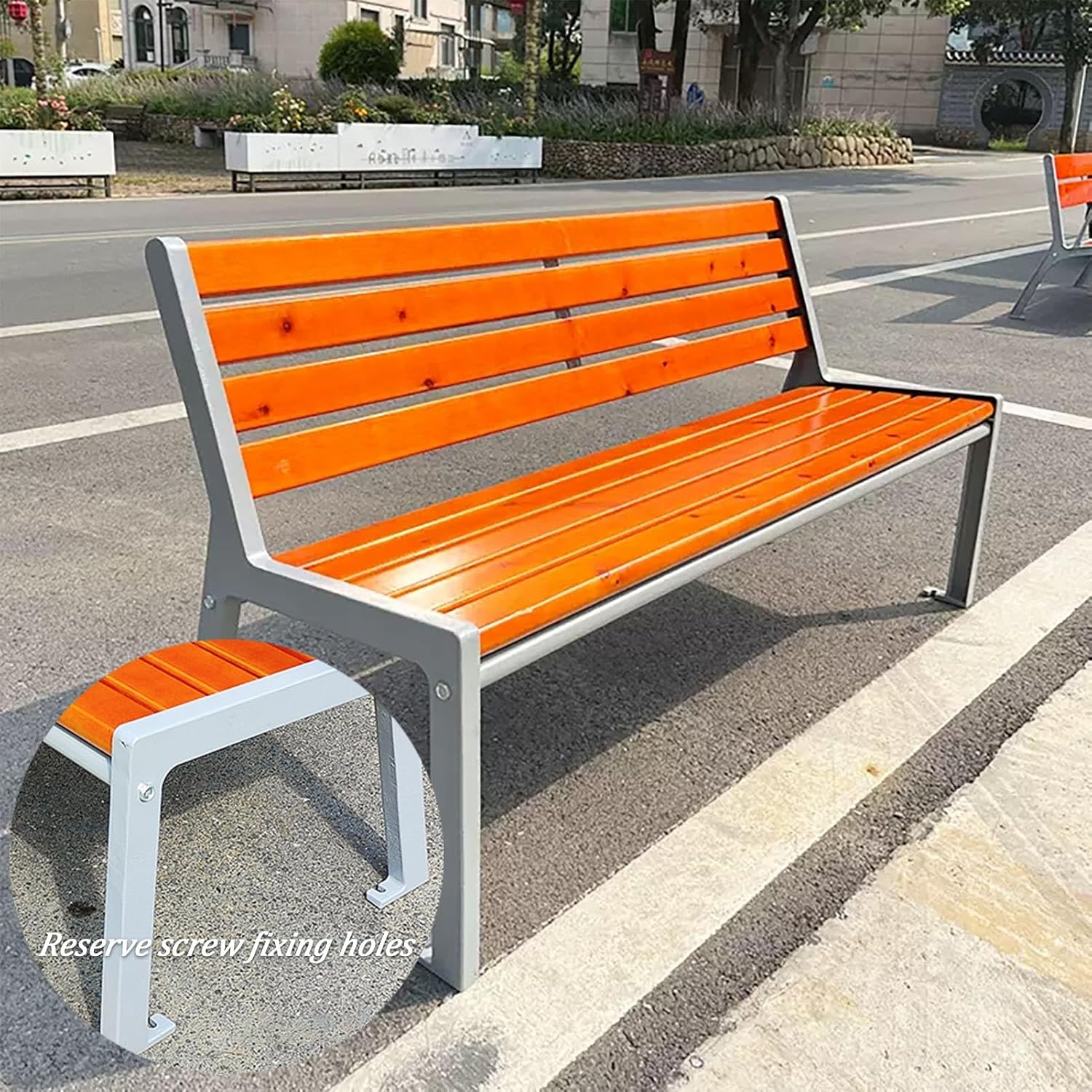 Garden Bench, Outdoor Park Patio Bench, Cast Aluminum Frame Metal Bench, Bench with Wooden Backrest, 2 Person Front Porch Bench Chair, Yard Seating Furniture, for Lawn