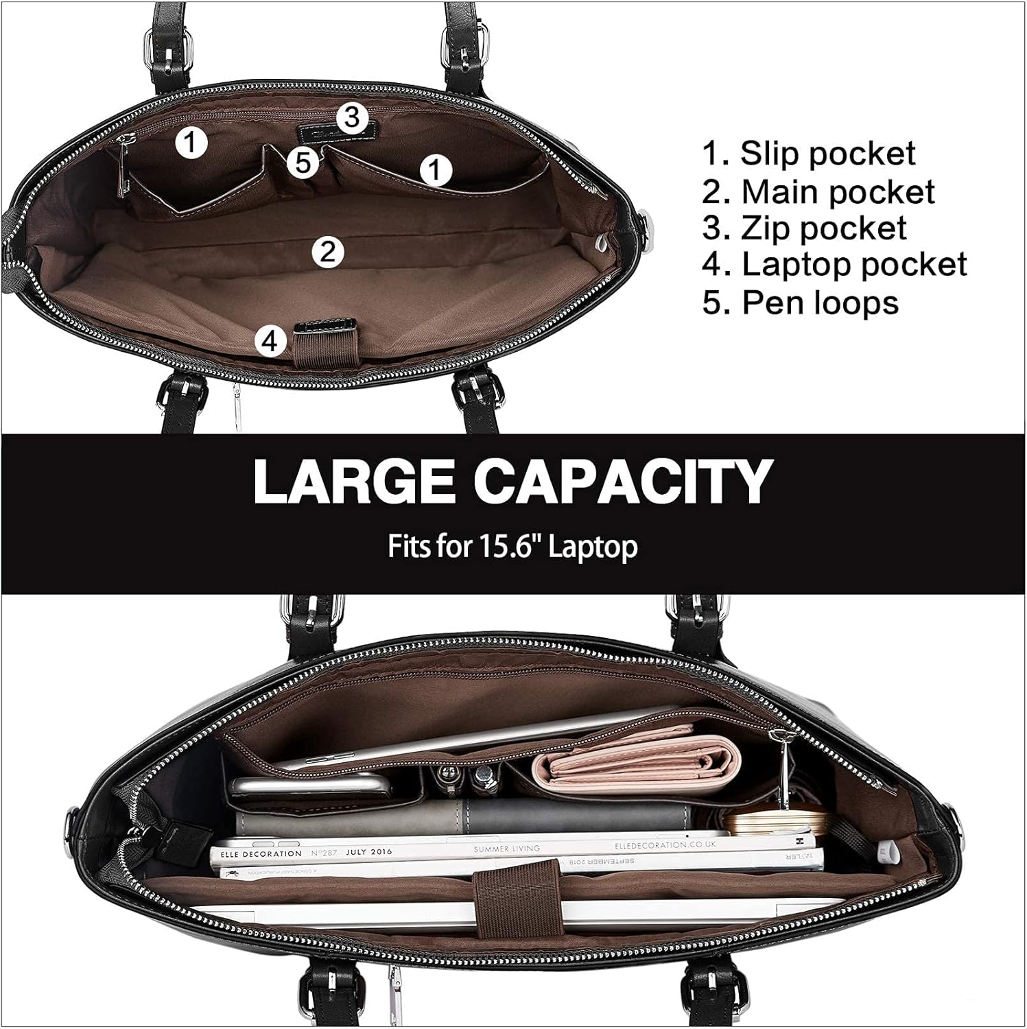 BOSTANTEN Women Leather Laptop Tote Office Shoulder Handbag Vintage Briefcase 15.6 inch and Women Leather Wallet RFID Blocking Small Bifold Zipper Pocket Wallet