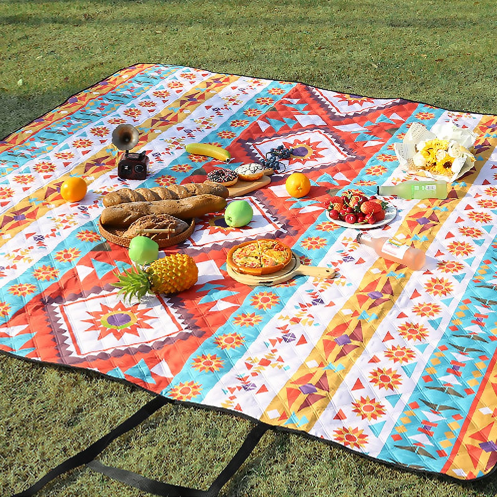 Couverture de Pique-nique Imperméable Grand Tapis de Pique-nique Sangle de Transport pour Camping, Parc, Jardin, Plage, Extérieur, Lavable en Machine, Pliable et Portable, Résistant à l'Eau