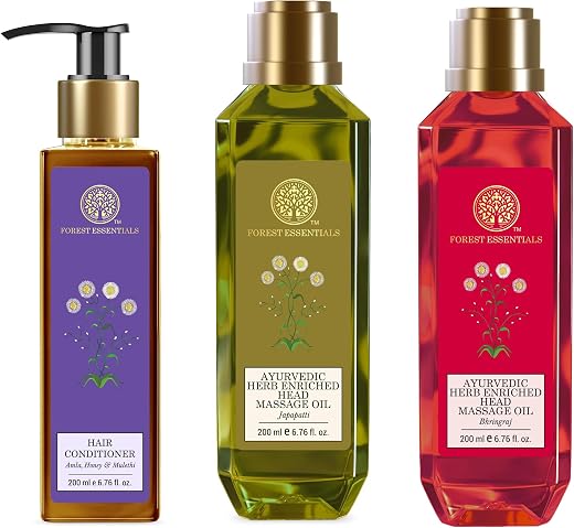 Forest Essentials Ayurvedic Herb Enriched Head Massage Oil Japapatti &amp; Forest Essentials Hair Cleanser Amla, Honey &amp; Fores...
